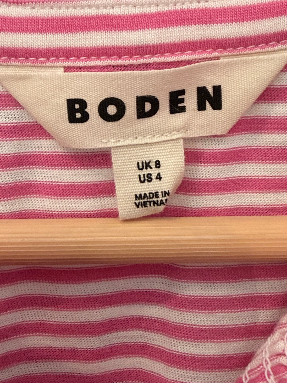 Boden Elsa Smocked Yoke Jersey Shirt Pink Stripe US 4 UK 8