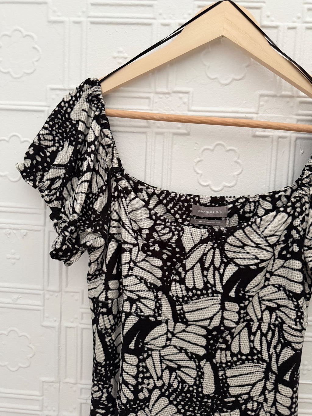 Urban Outfitters Black & White Butterfly Print Milkmaid Mini Dress L