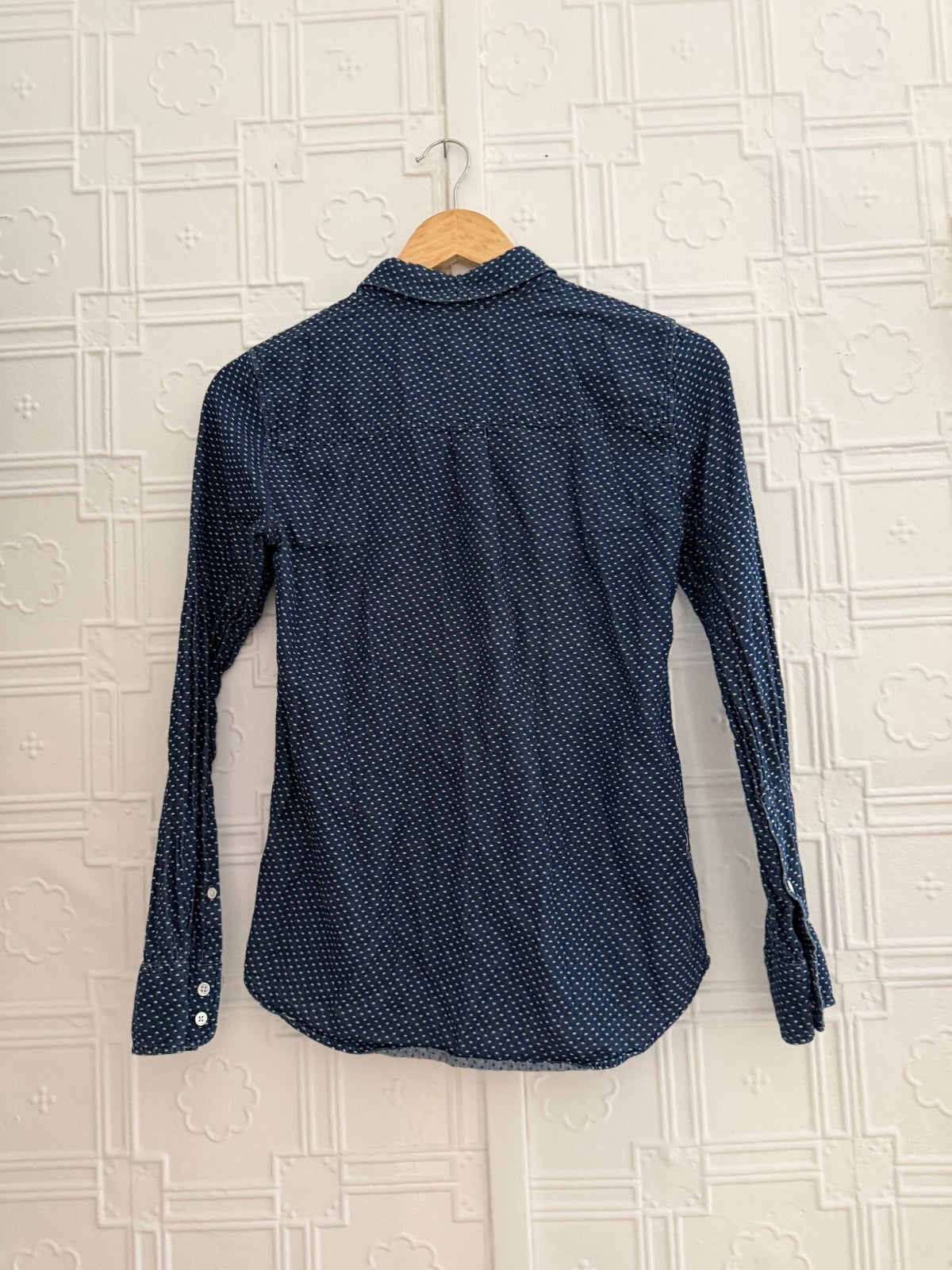 J.Crew Boy Shirt 00 Navy Blue White Polka Dot Cotton Button Down Long Sleeve