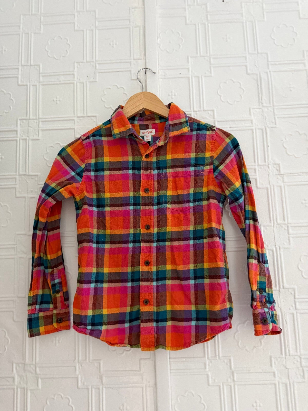 Cat & Jack Kids Multi-Color Plaid Flannel Button Down Shirt Size M (8)