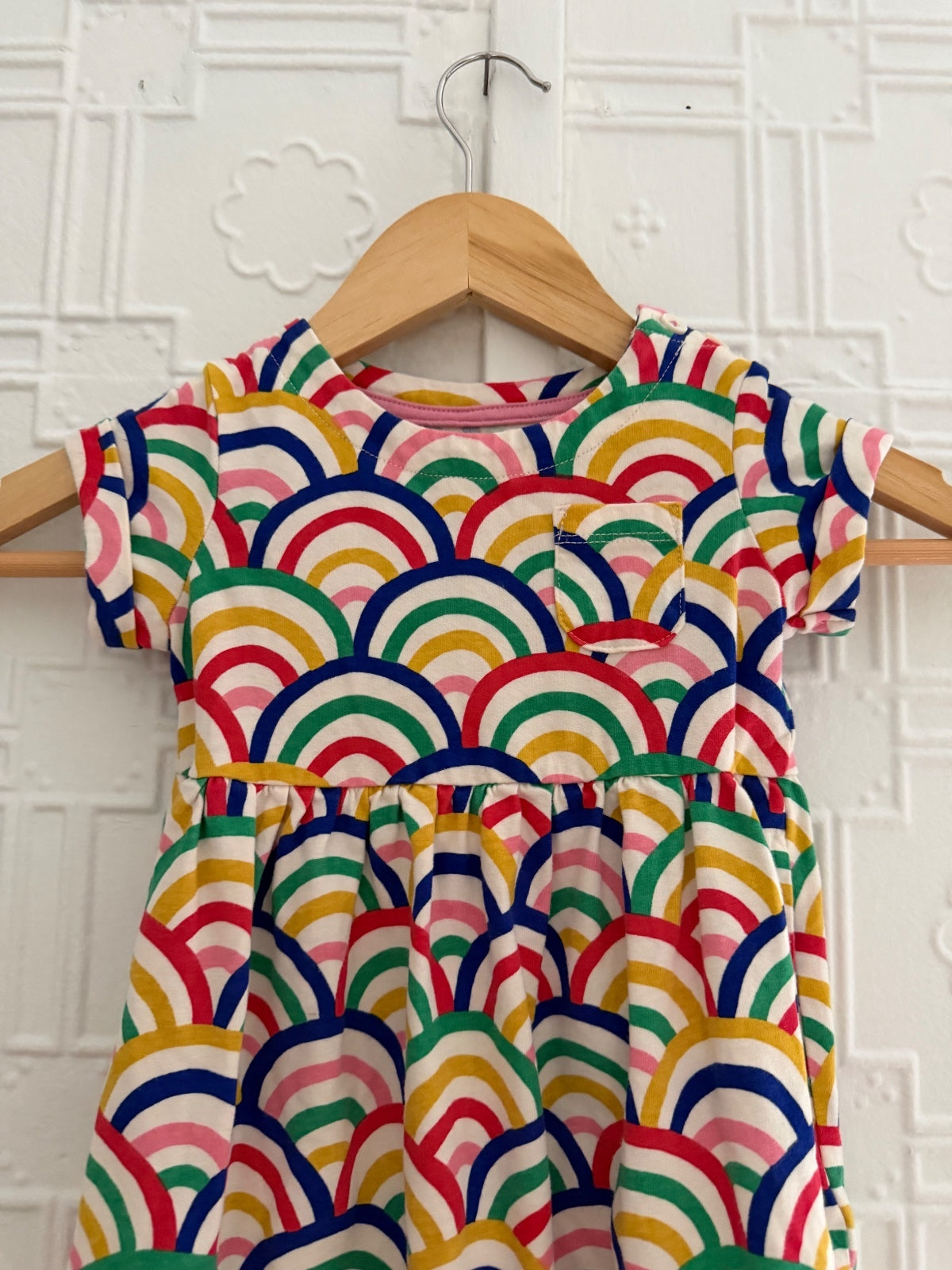 Mini Boden Rainbow Scallop Fun Jersey Dress 18-24M