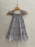 Quince Toddler Girl Organic Cotton Smocked Tiered Floral Dress Blue 3T