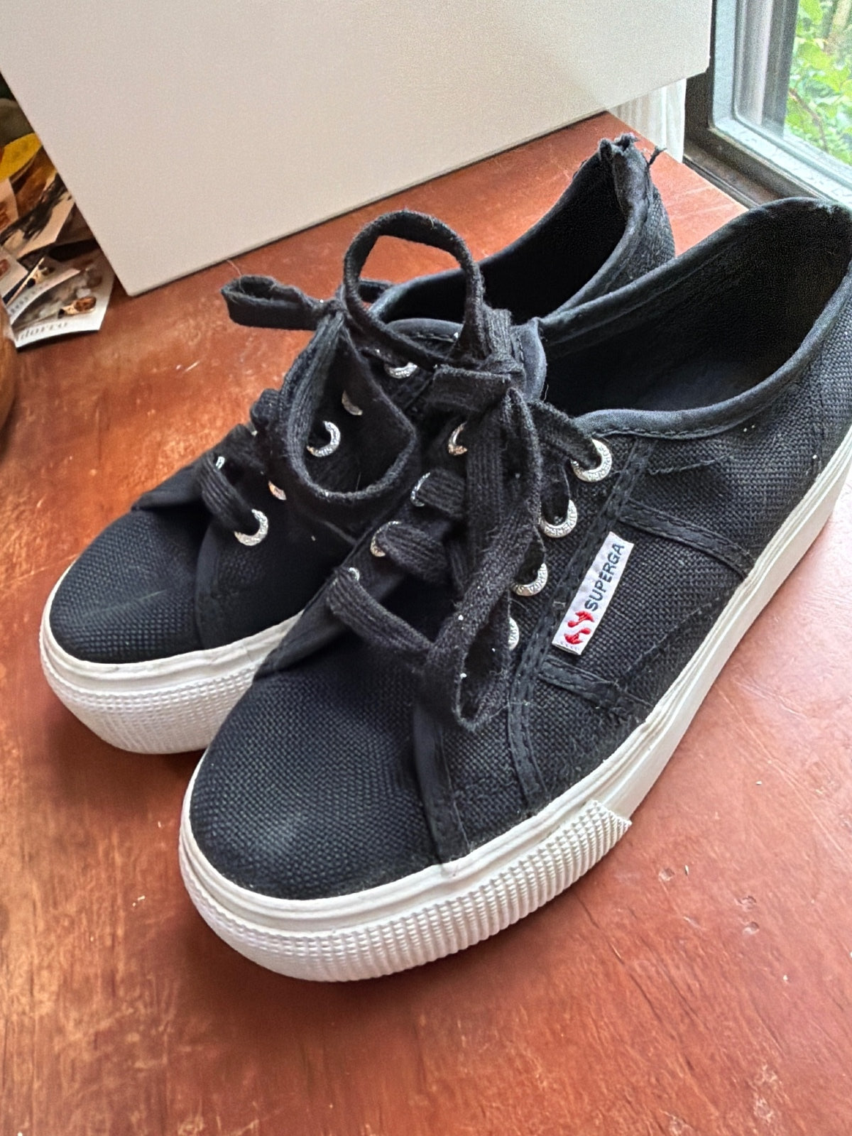 Superga Black Canvas Platform Sneakers Size 7