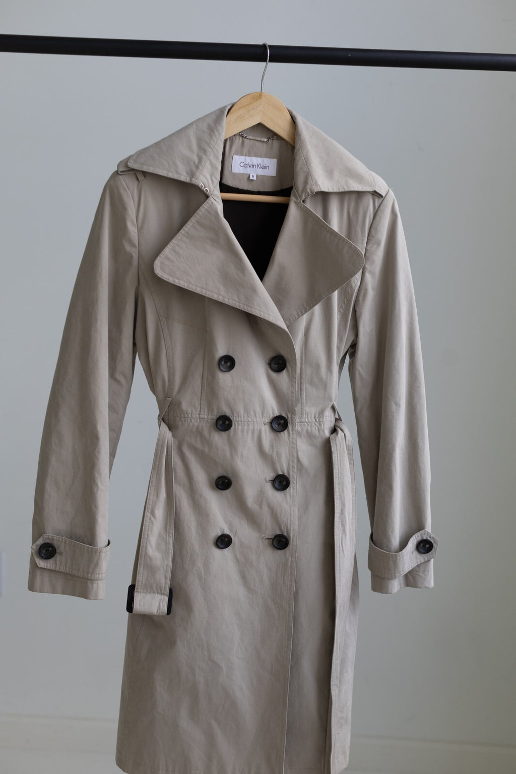 Calvin Klein Double Breasted Trench Coat Belted Beige Medium