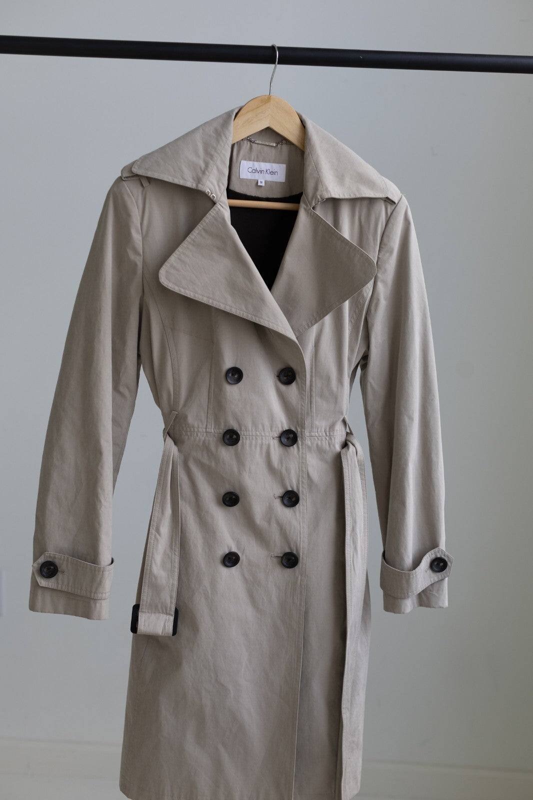 Calvin Klein Double Breasted Trench Coat Belted Beige Medium