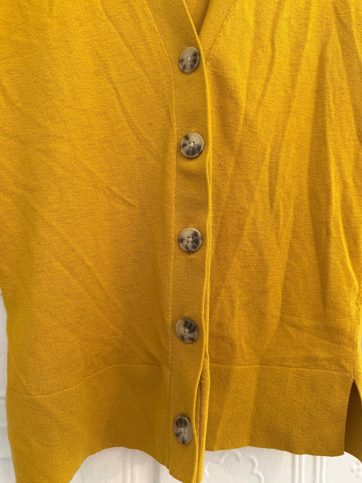 LOFT Mustard Yellow V-Neck Button Cardigan Sweater Wool Blend XS