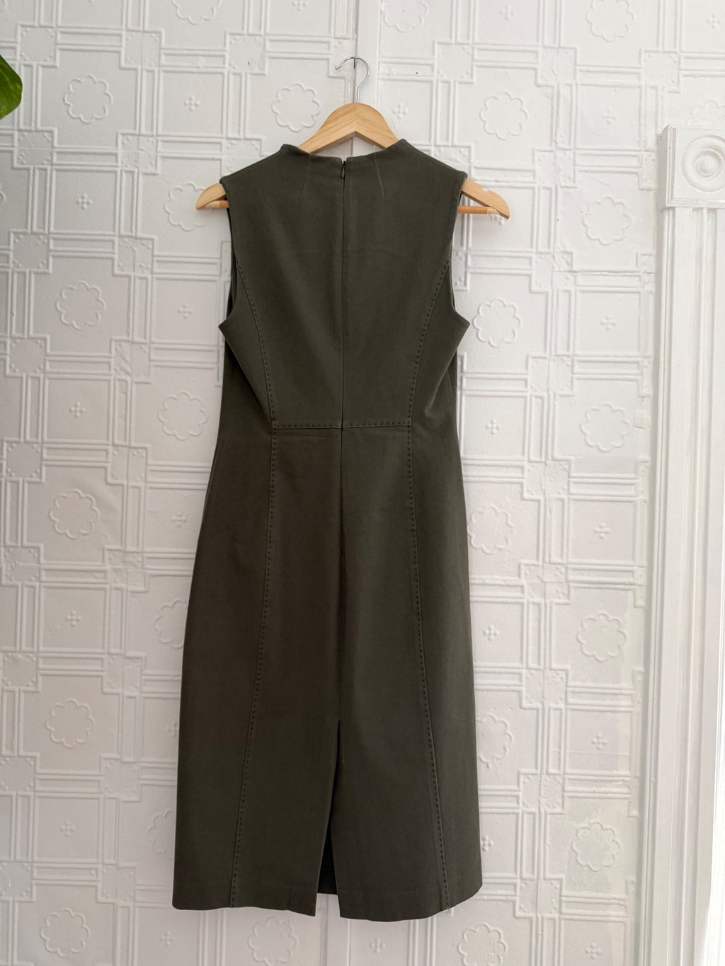 Banana Republic Olive Green Sleeveless Slit Neck Bi-Stretch Dress Size 4