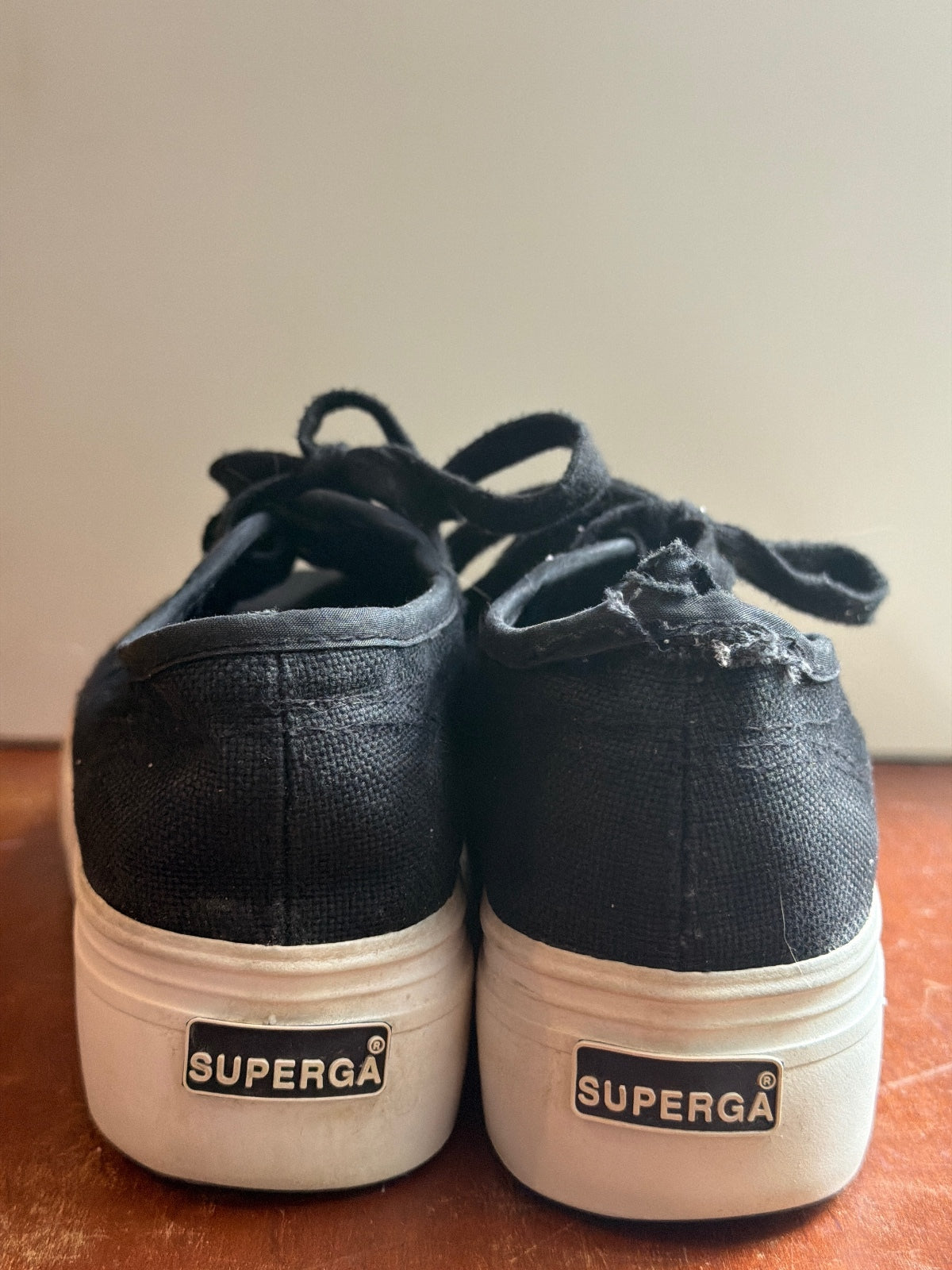 Superga Black Canvas Platform Sneakers Size 7