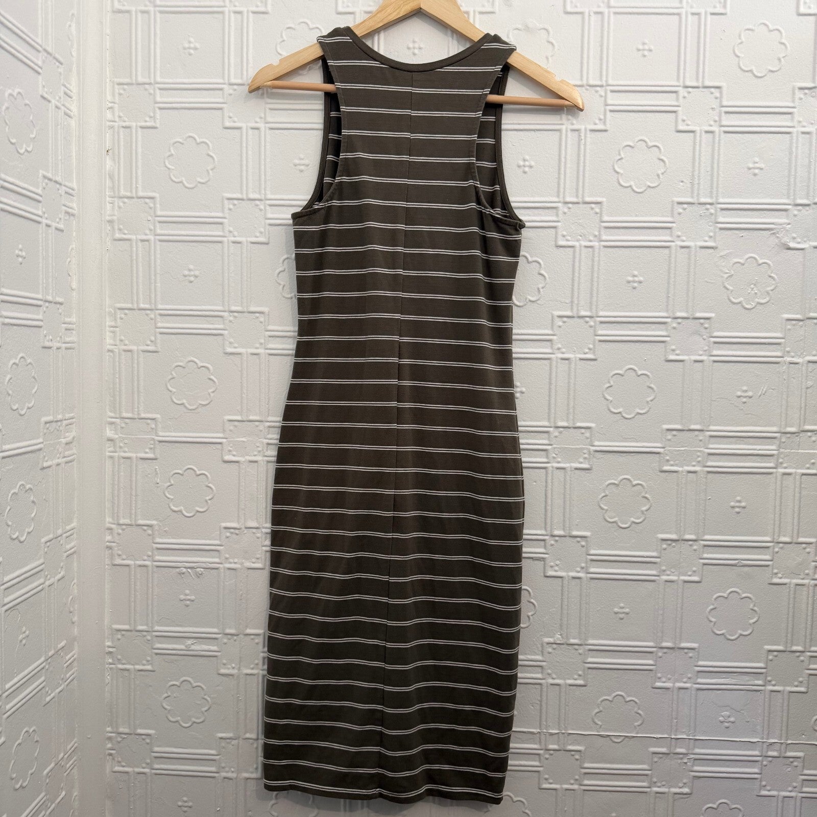 Cotton On Olive Striped Racerback Ribbed Bodycon Midi Dress Small