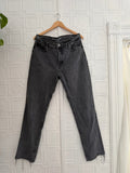 Old Navy High-Rise Slouchy Straight Jeans Grey 14 Tall Raw Hem Button Fly