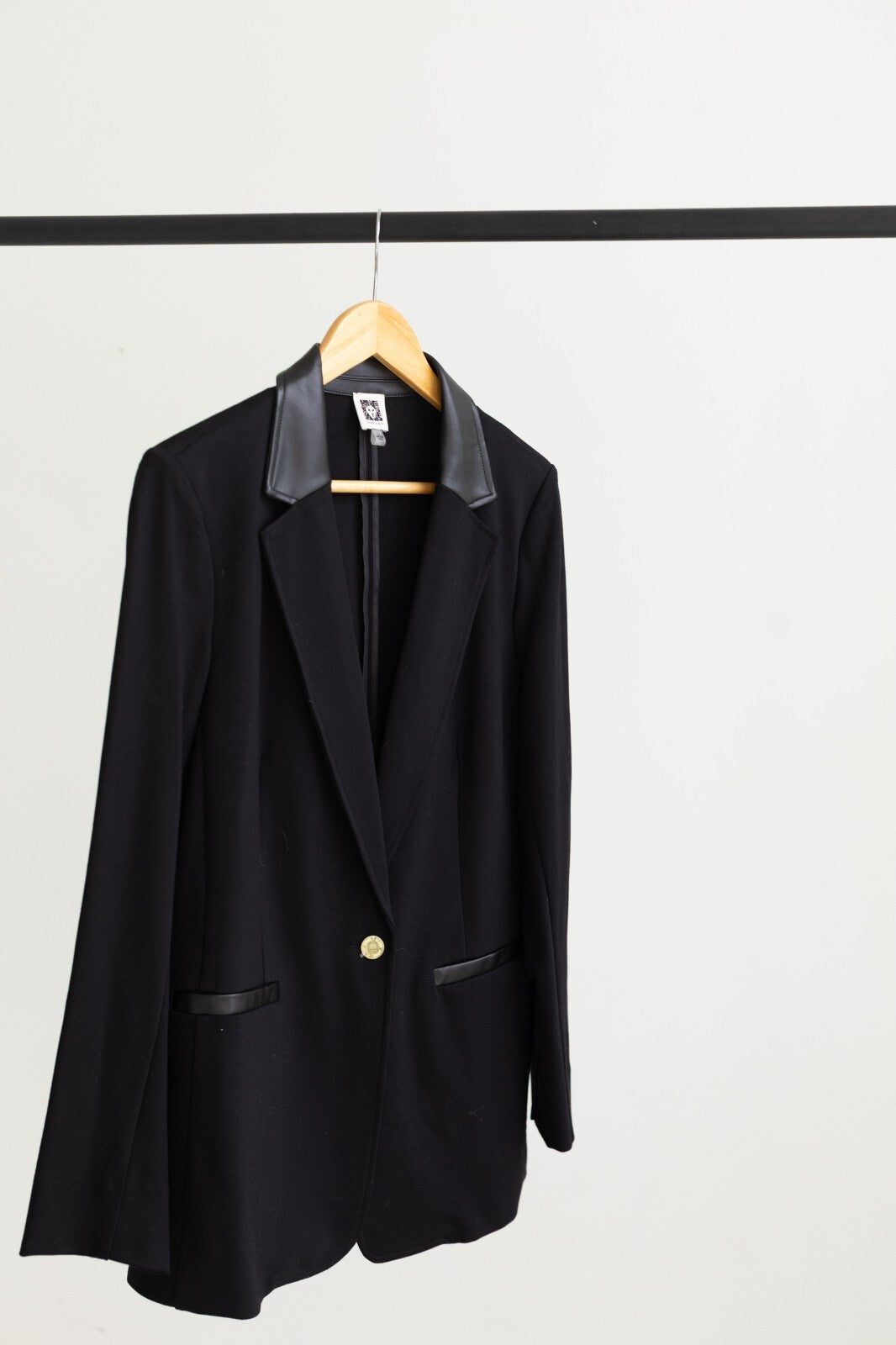 Anne Klein Faux Leather Collar Blazer Jacket Black Sz L