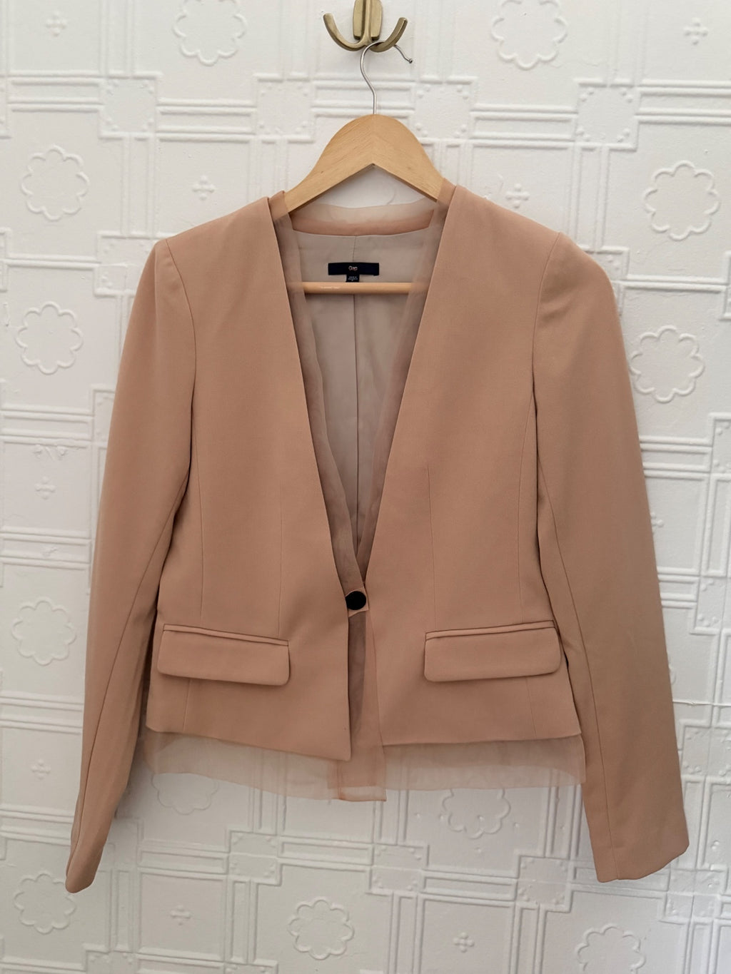 GAP Beige Tan Open Front Chiffon Hem Blazer Jacket Size 2
