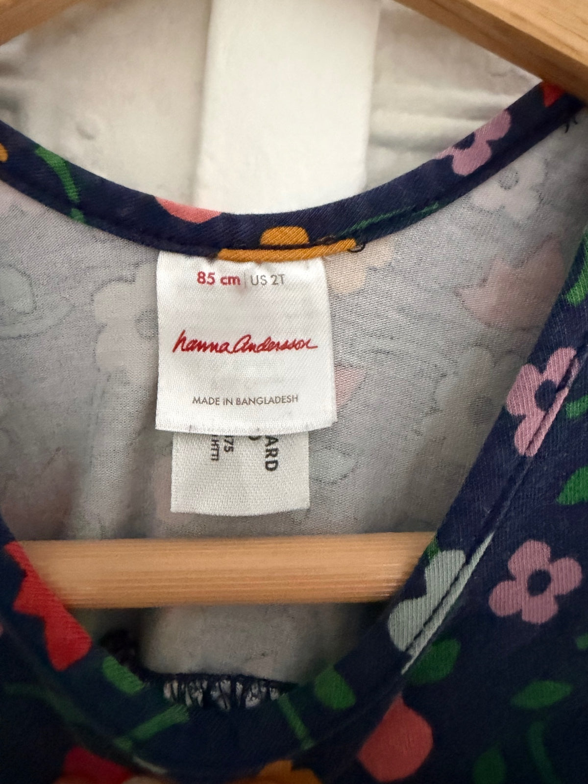 Hanna Andersson Floral Long Sleeve Pocket Dress 85cm US 2T Navy Blue