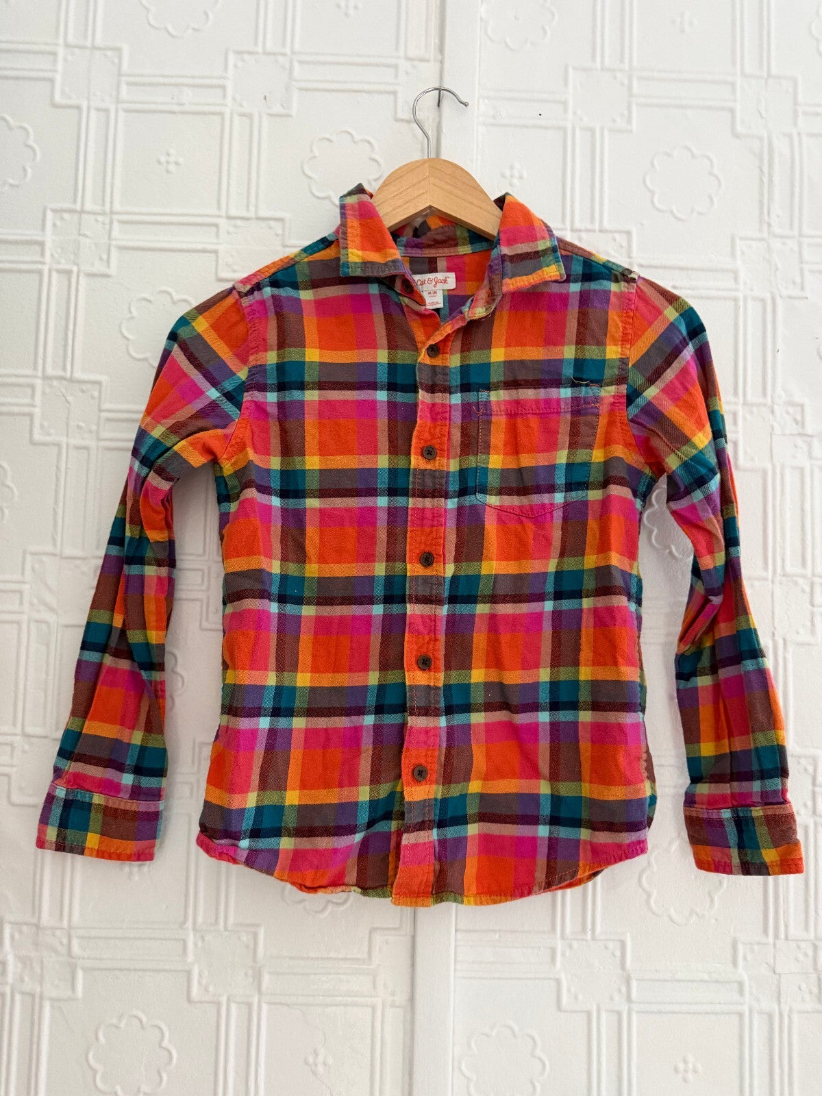 Cat & Jack Kids Multi-Color Plaid Flannel Button Down Shirt Size M (8)