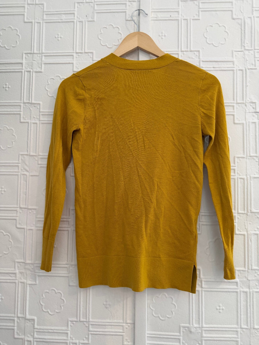 LOFT Mustard Yellow V-Neck Button Cardigan Sweater Wool Blend XS