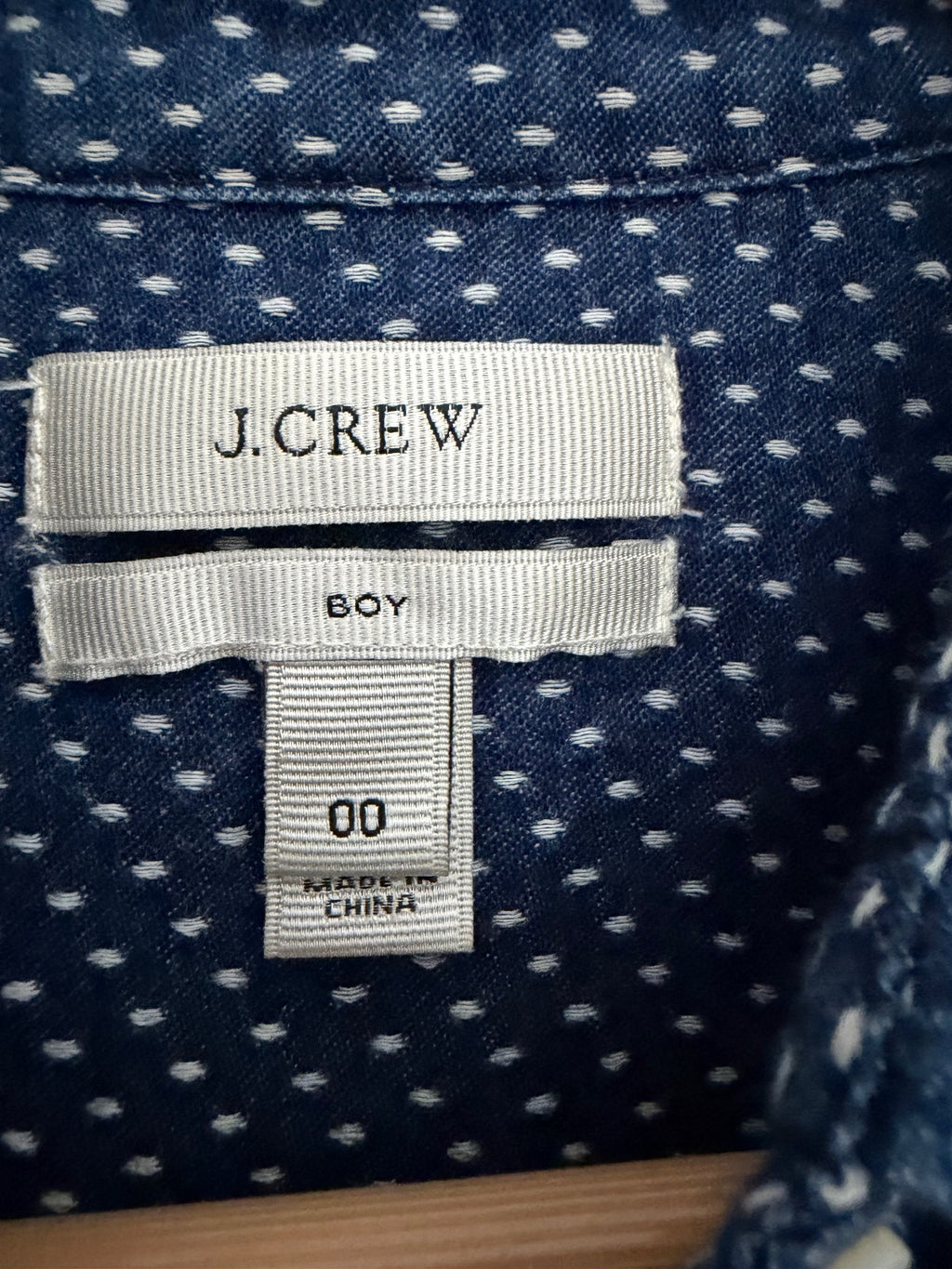 J.Crew Boy Shirt 00 Navy Blue White Polka Dot Cotton Button Down Long Sleeve