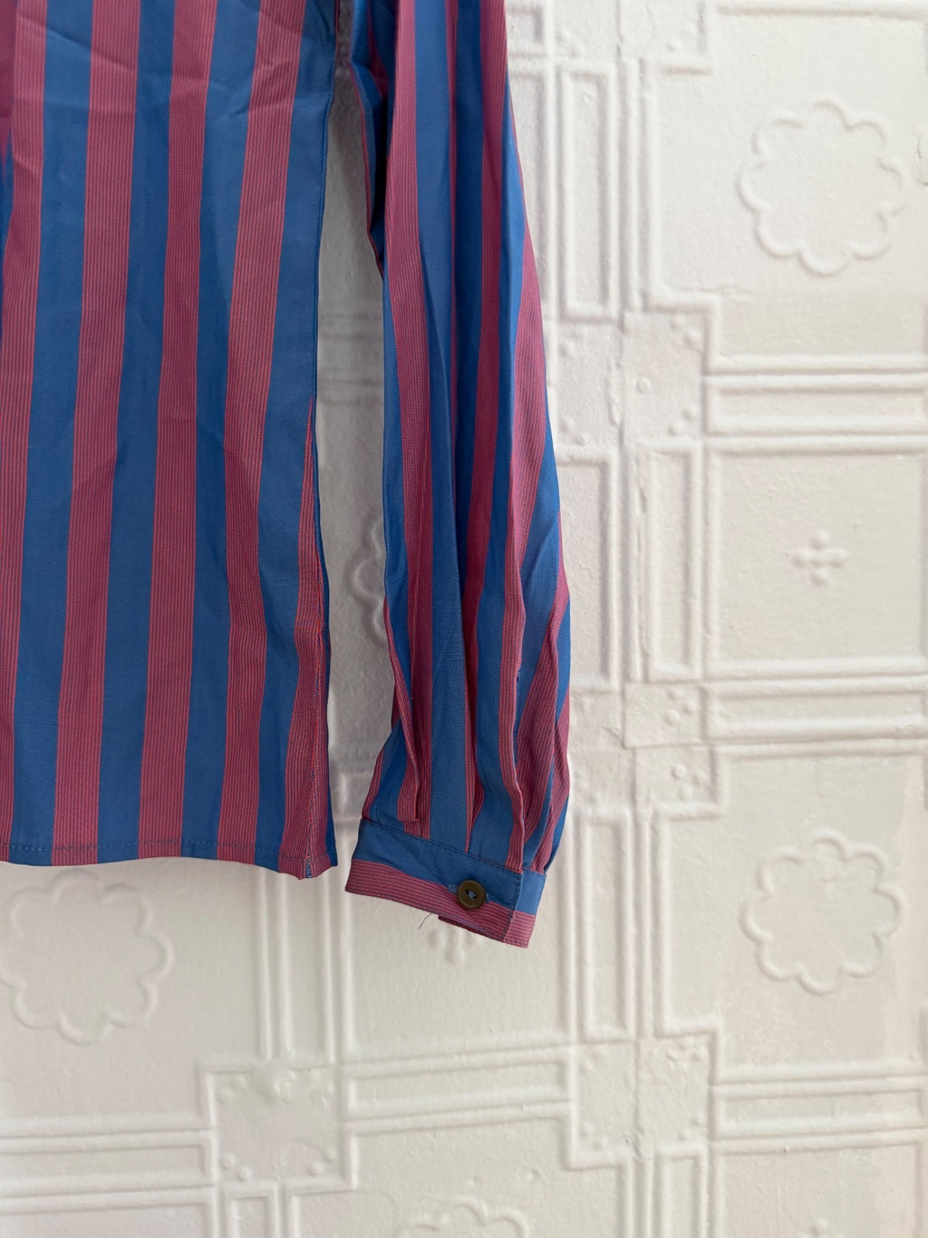 French Connection Vintage 100% Silk Striped Button Down Blouse Blue Red Size 6
