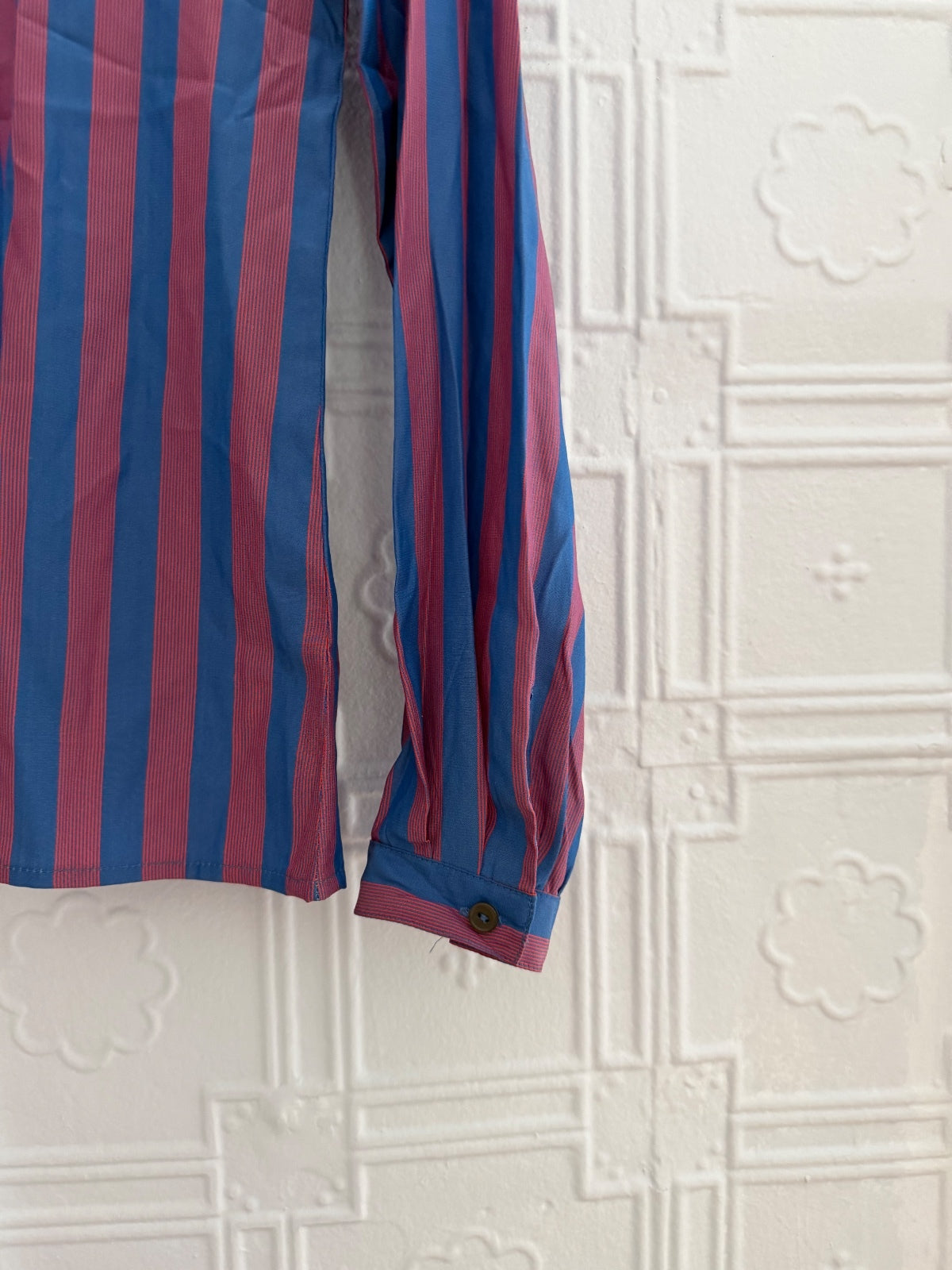 French Connection Vintage 100% Silk Striped Button Down Blouse Blue Red Size 6