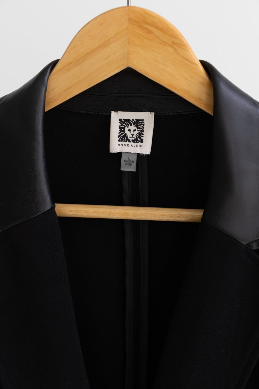 Anne Klein Faux Leather Collar Blazer Jacket Black Sz L