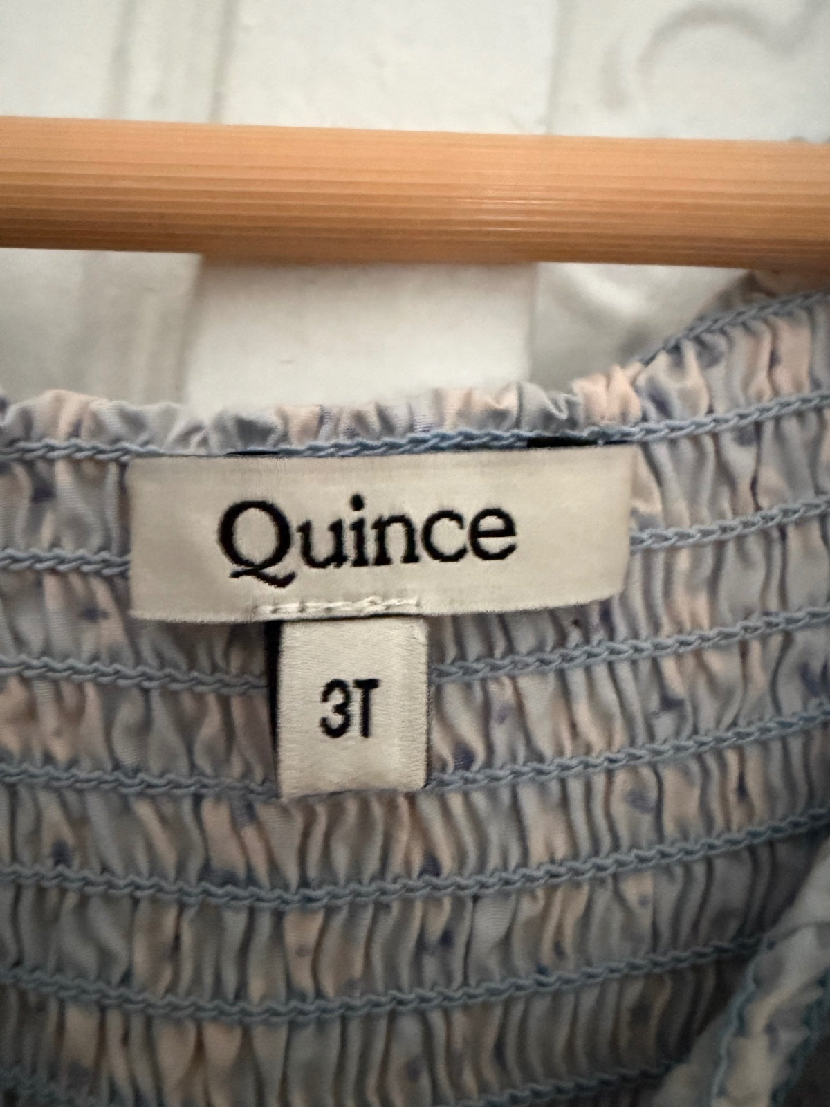 Quince Toddler Girl Organic Cotton Smocked Tiered Floral Dress Blue 3T