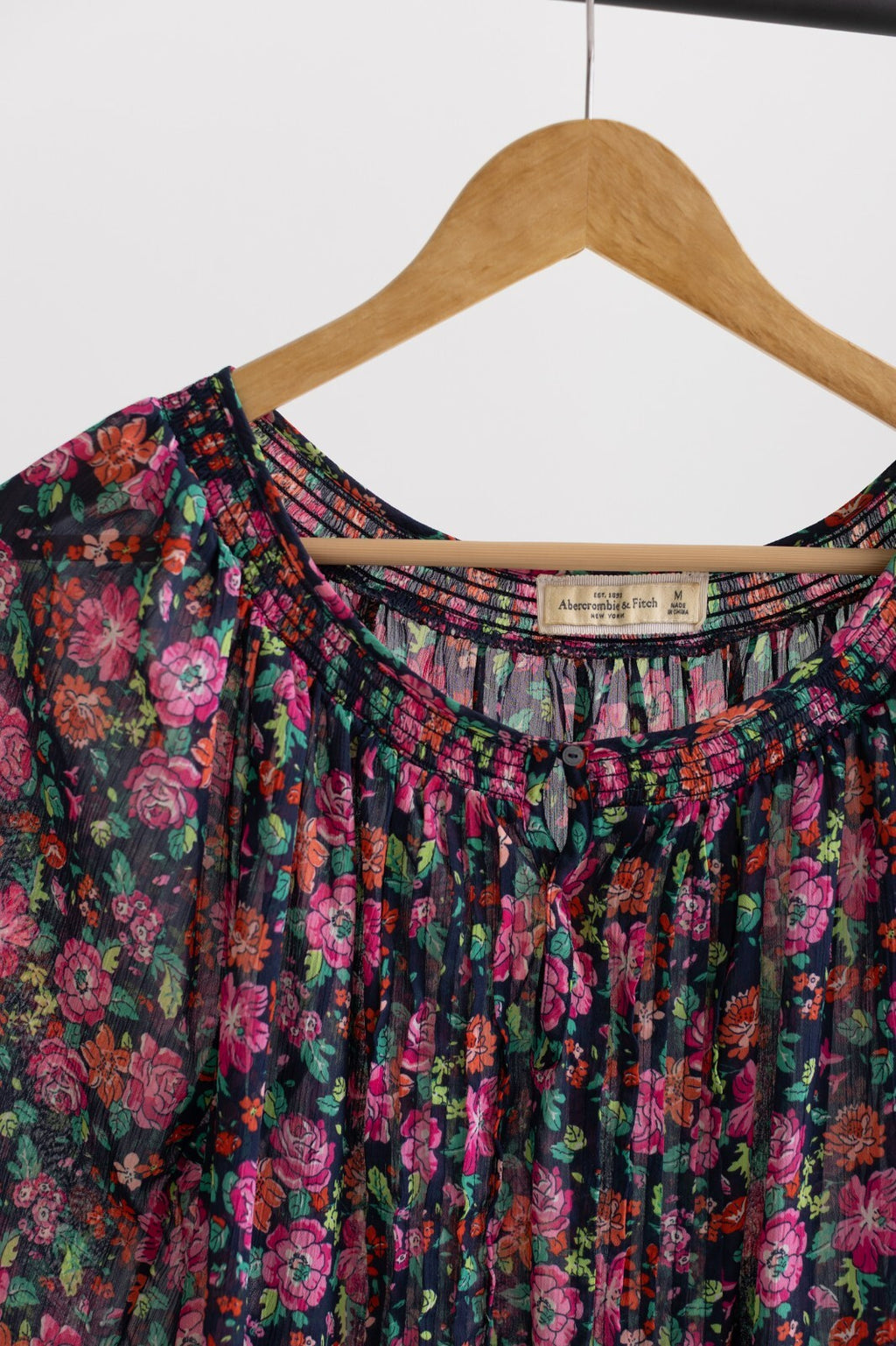 Abercrombie & Fitch Floral Peasant Top Medium Sheer Boho Blouse