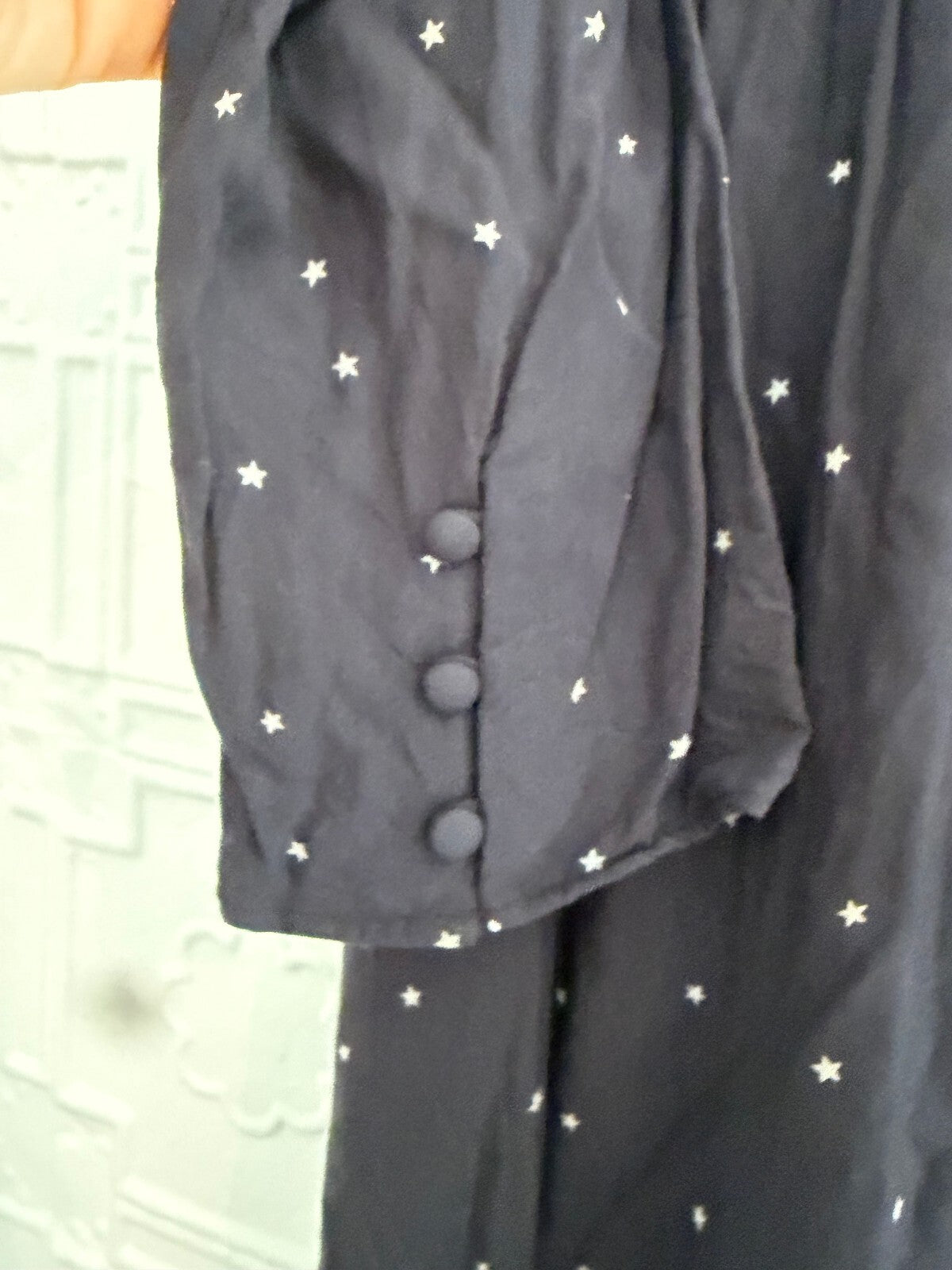 Madewell Star Print Midi Dress Size 6 Navy Blue Long Sleeve