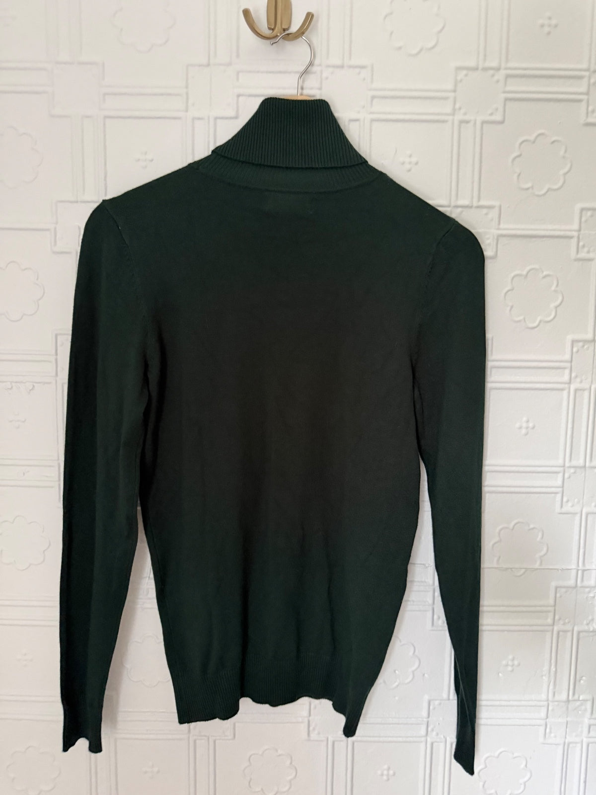 Calvin Klein Womens Fine Knit Turtleneck Sweater Forest Dark Green M Medium
