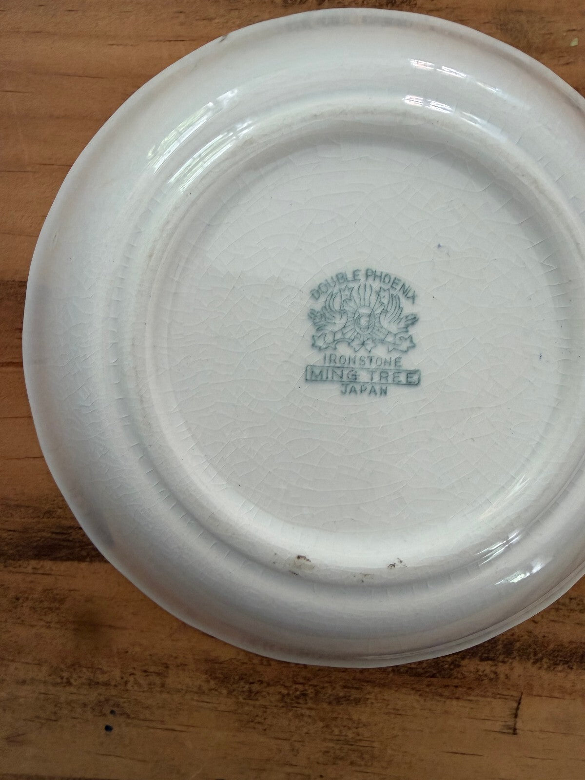 Vintage Double Phoenix Ming Tree Blue White Ironstone Plate Japan