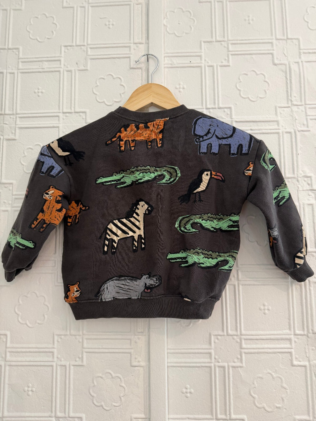 Zara Kids Safari Animal Print Sweatshirt Grey Size 4-5 Years
