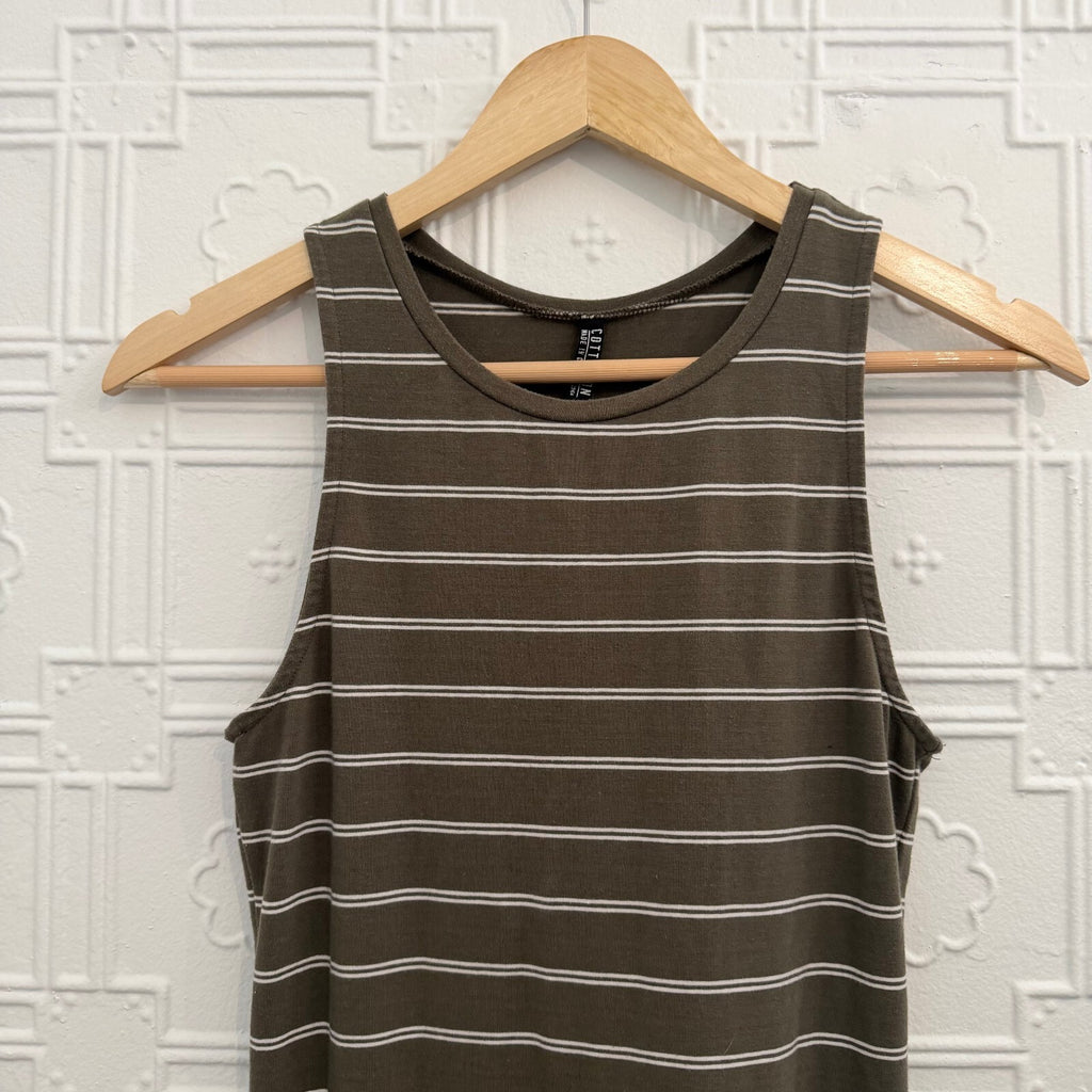 Cotton On Olive Striped Racerback Ribbed Bodycon Midi Dress Small