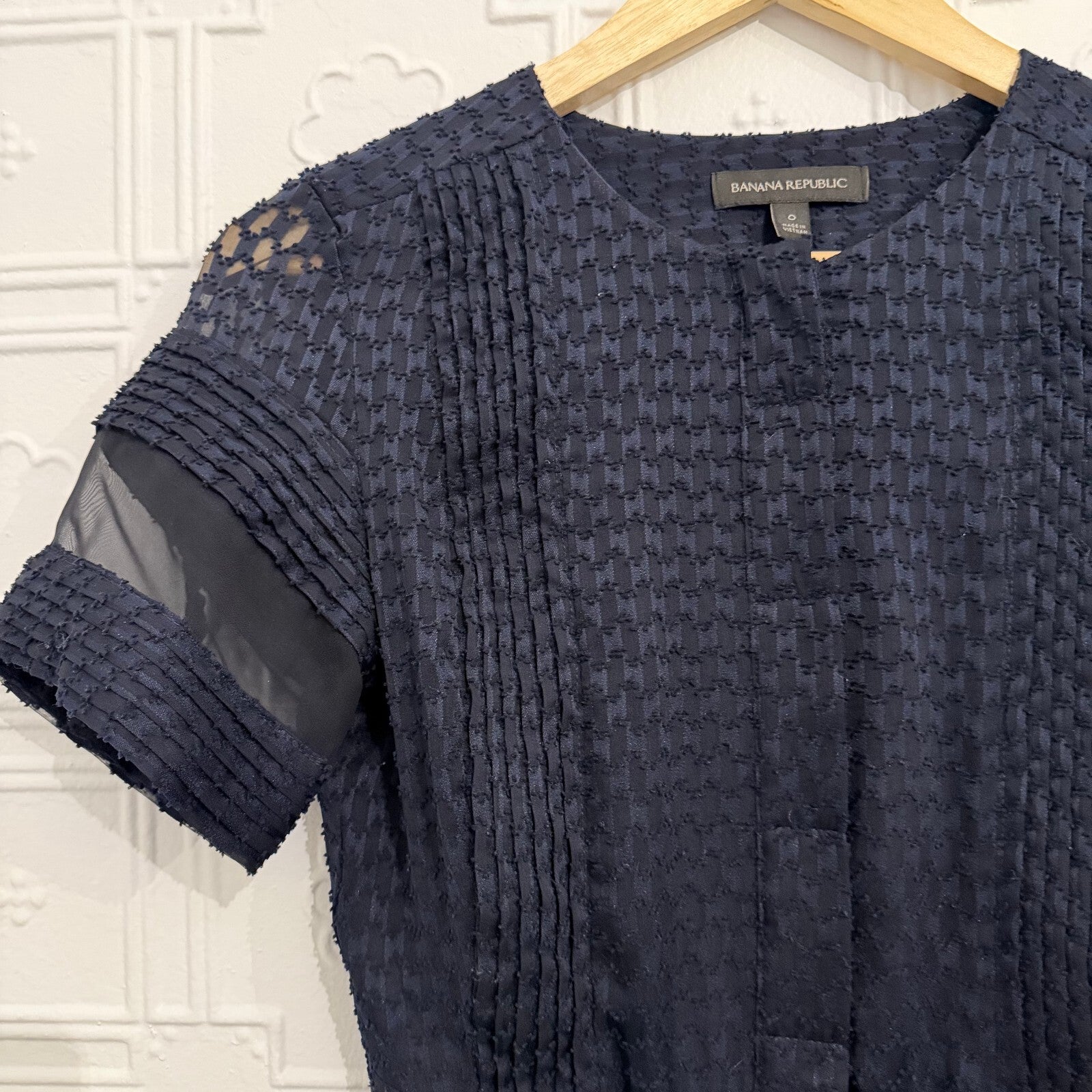 Banana Republic Navy Textured Sheer Trim Mini Dress Size 0