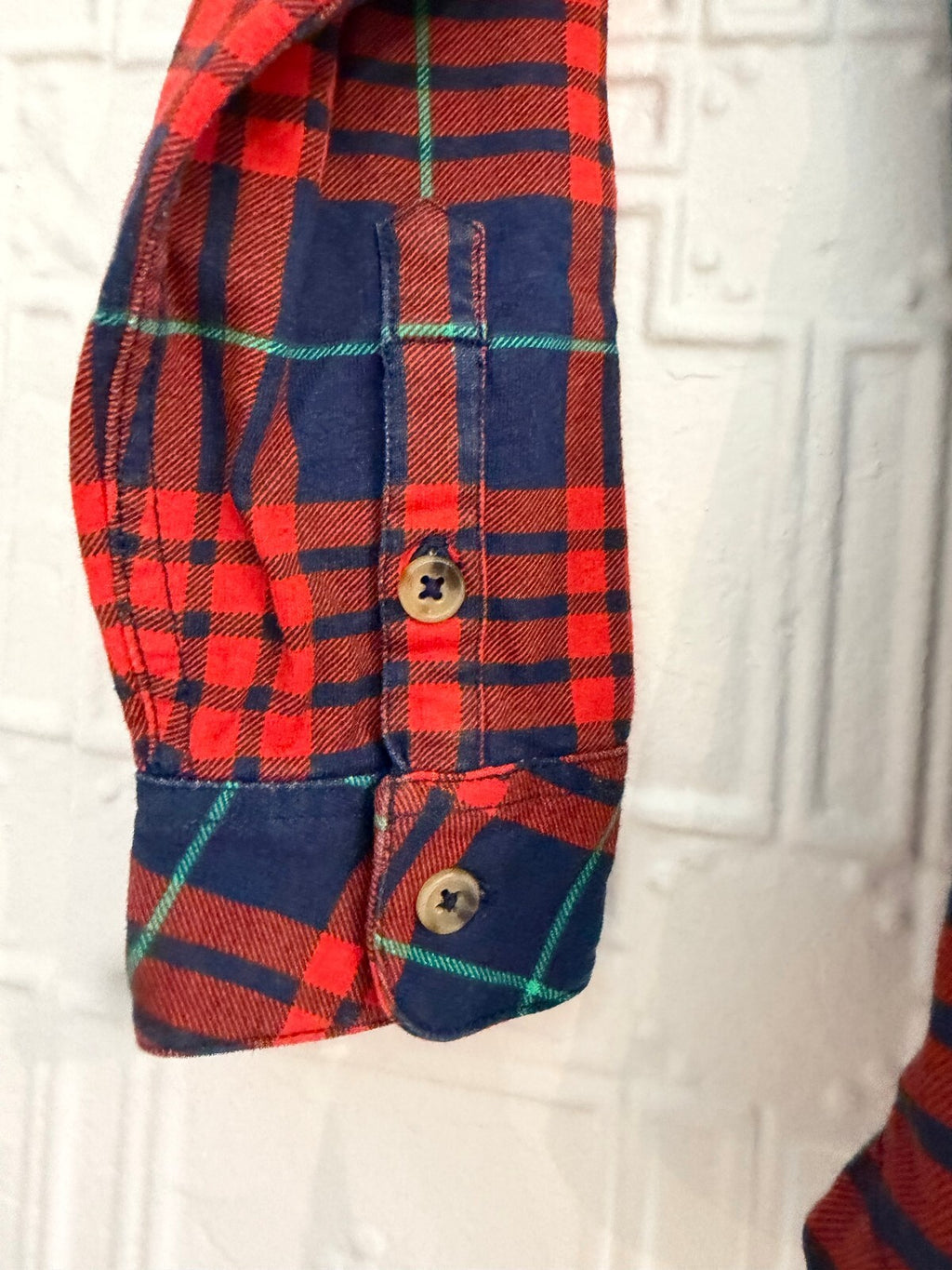 Hanna Andersson Kids Flannel Plaid Button Down Shirt Red Blue 120cm US 6-7