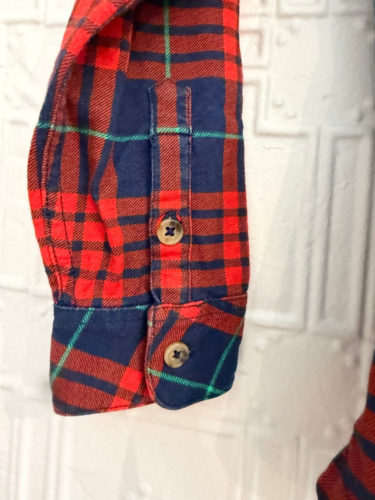 Hanna Andersson Kids Flannel Plaid Button Down Shirt Red Blue 120cm US 6-7