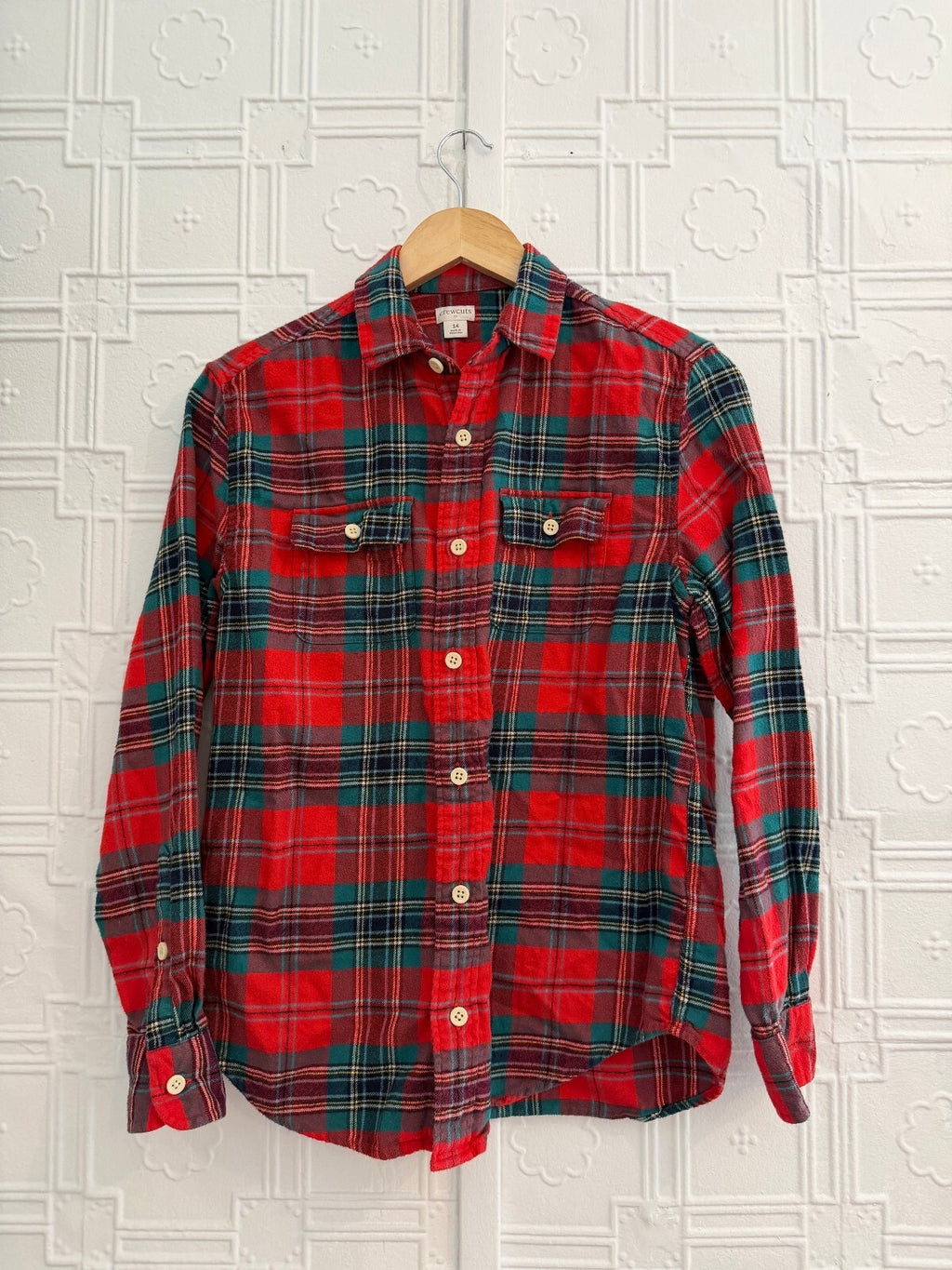 Crewcuts J.Crew Boys Red Plaid Flannel Button Down Shirt Size 14 Holiday Cotton
