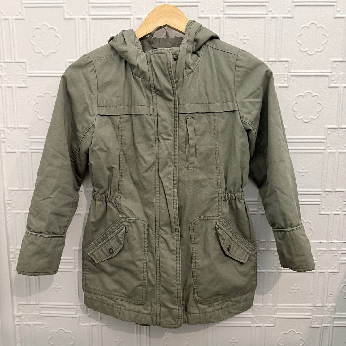 Gap Kids Medium Olive Green Hooded Utility Field Jacket Anorak Parka Coats