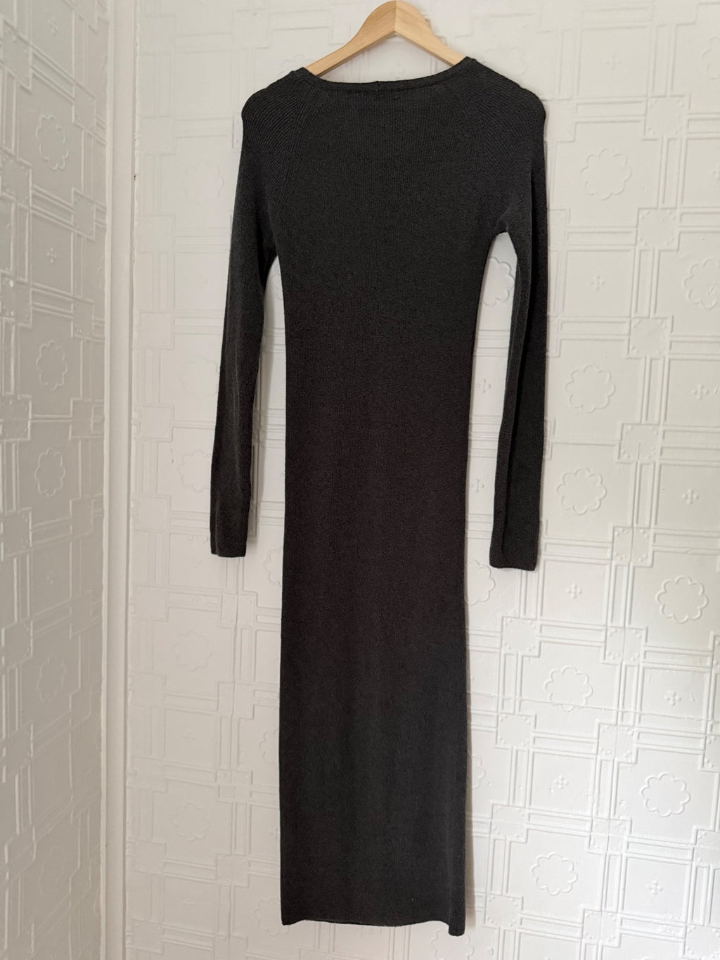 Zara Grey Knit V-Neck Long Sleeve Maxi Midi Dress Small Bodycon