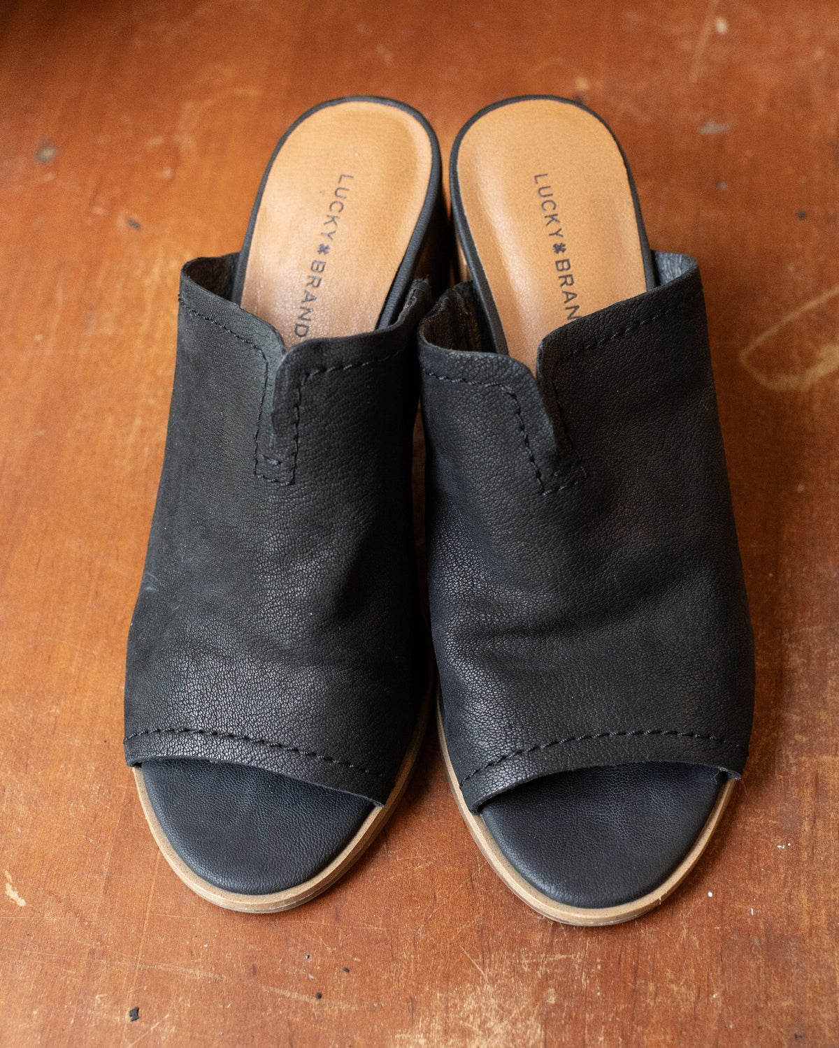 Lucky Brand Women's Black Open Toe Mule Heels Size 8