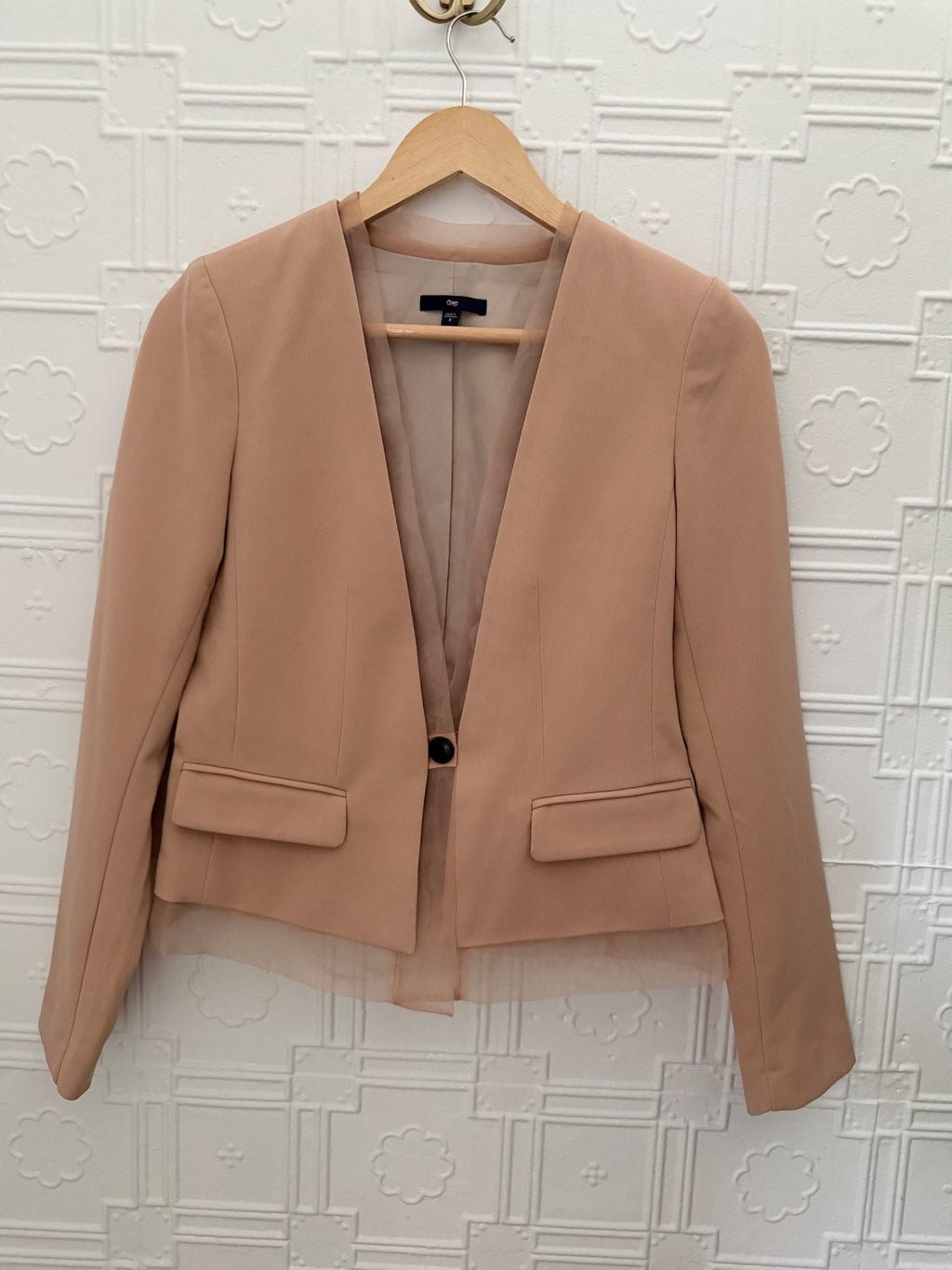 GAP Beige Tan Open Front Chiffon Hem Blazer Jacket Size 2