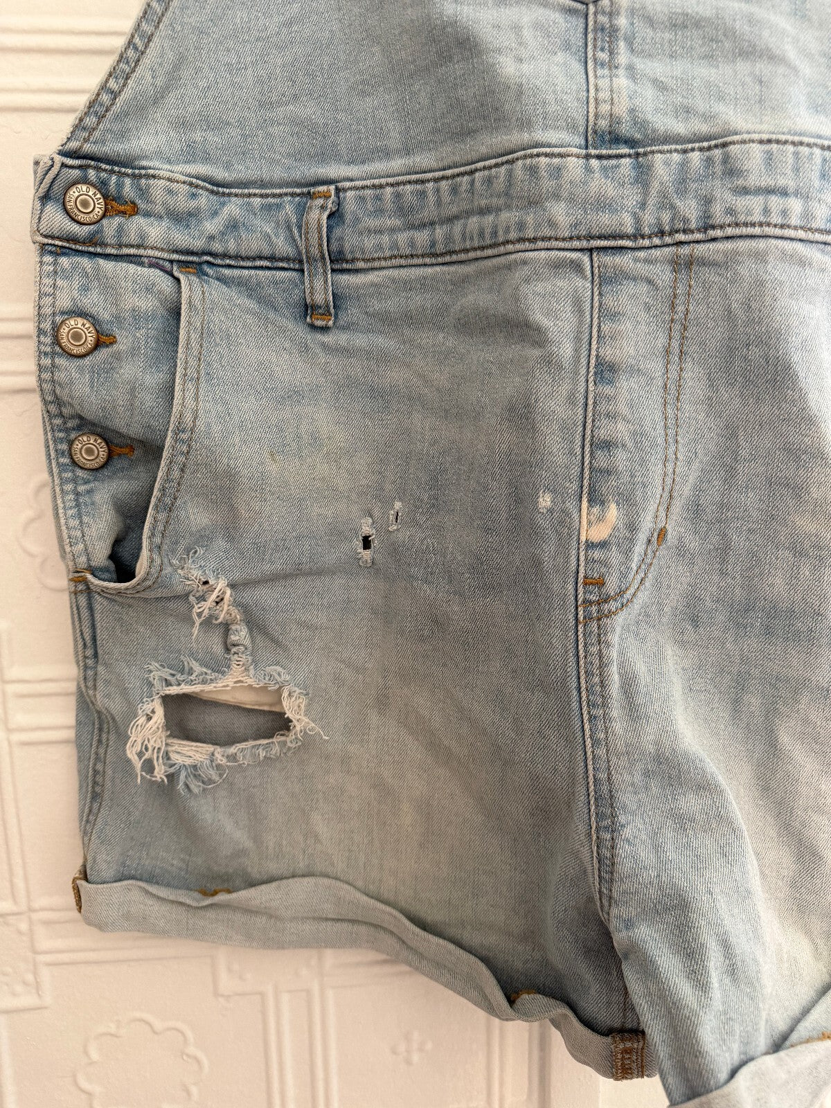 Old Navy Denim Shorteralls ME Marina Light Wash Distressed Jean Overalls XL