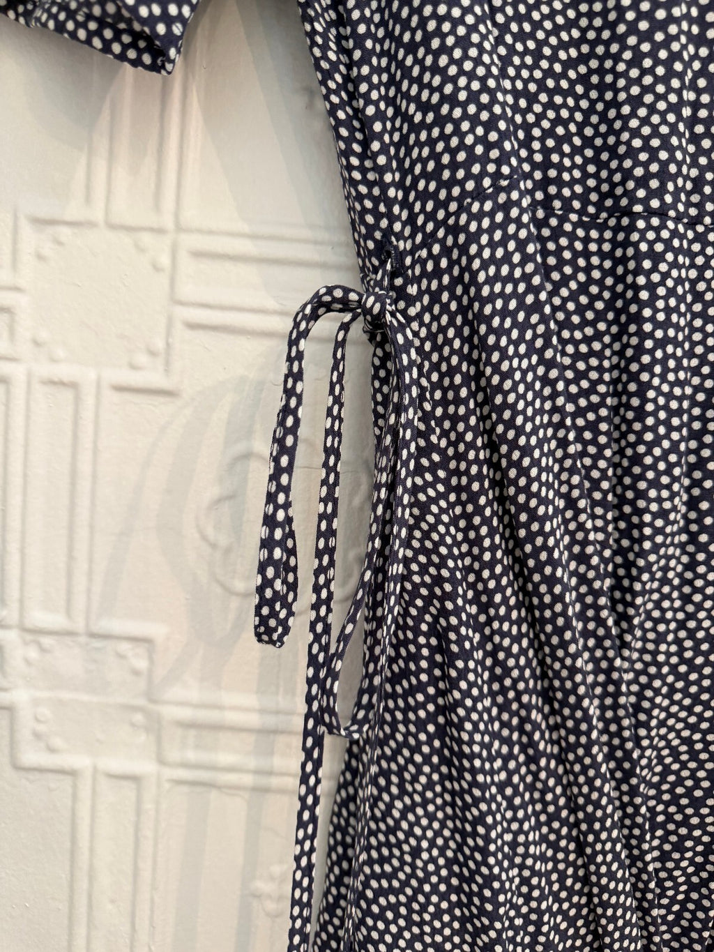 GAP Navy Blue Polka Dot Side Button Wrap Midi Dress S