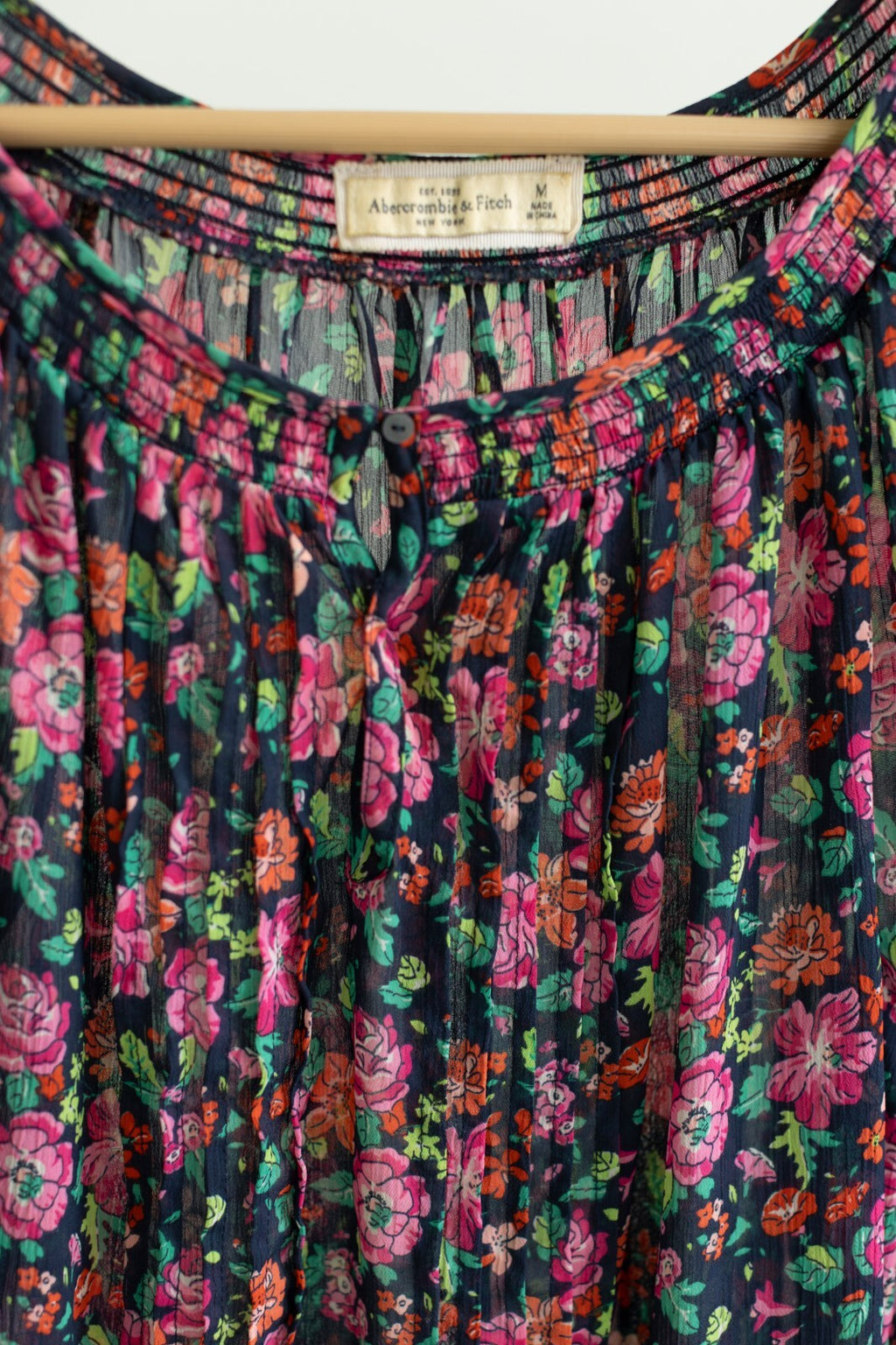 Abercrombie & Fitch Floral Peasant Top Medium Sheer Boho Blouse