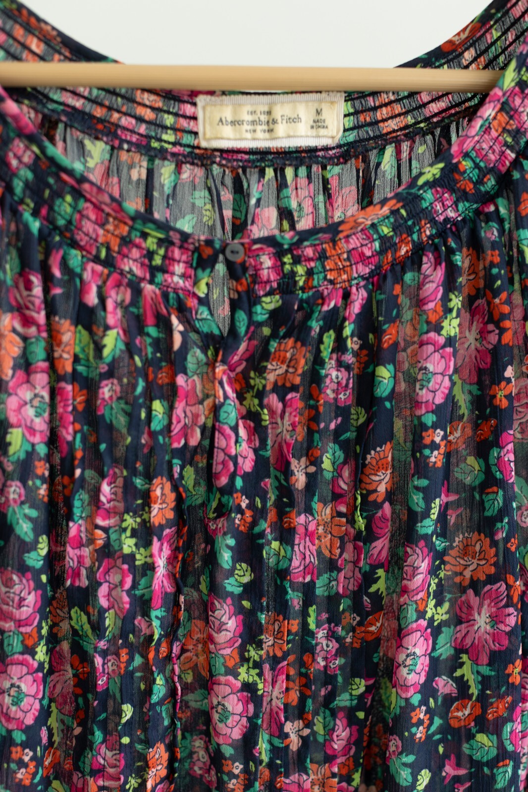 Abercrombie & Fitch Floral Peasant Top Medium Sheer Boho Blouse