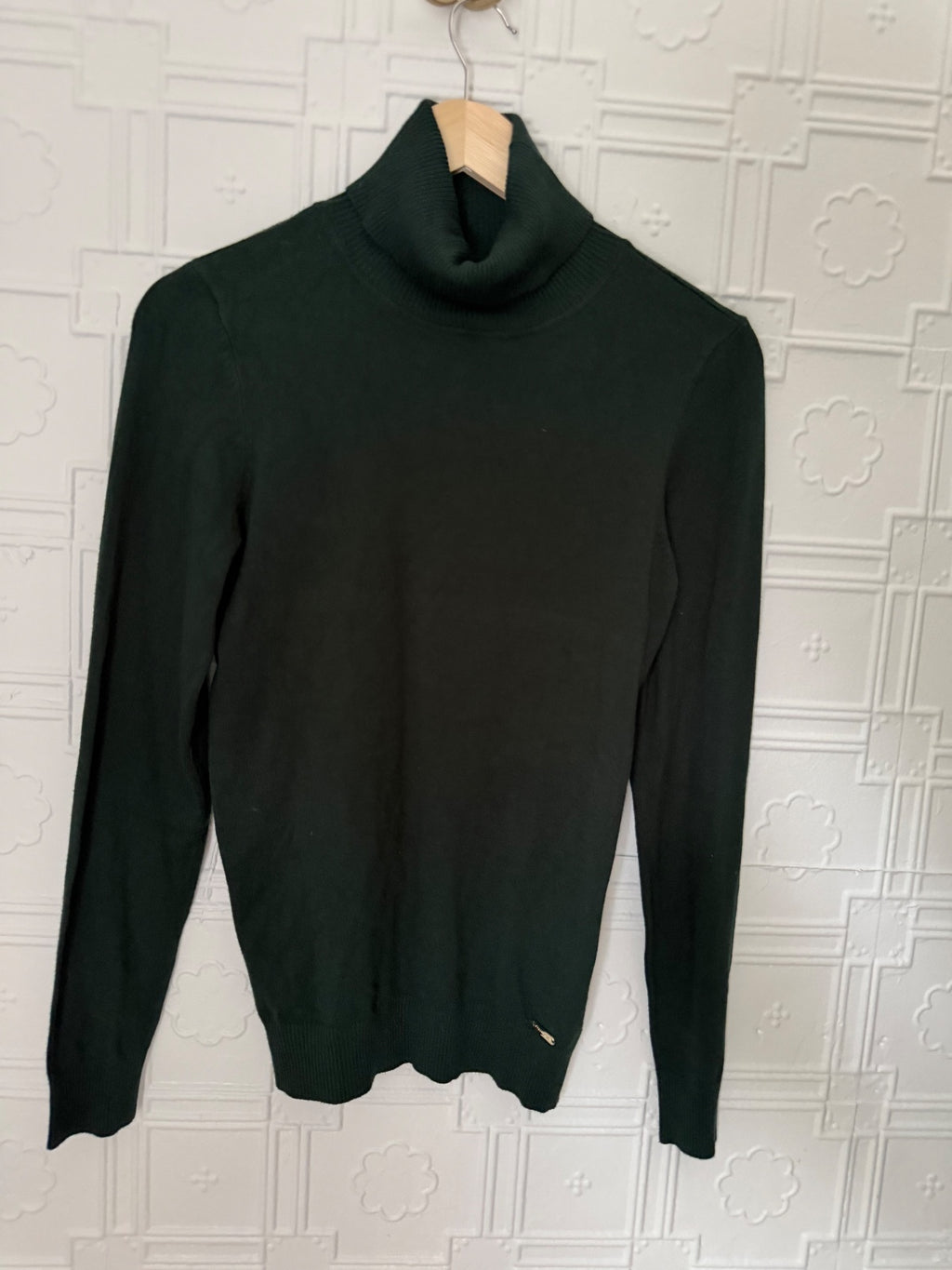 Calvin Klein Womens Fine Knit Turtleneck Sweater Forest Dark Green M Medium
