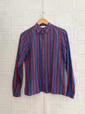 French Connection Vintage 100% Silk Striped Button Down Blouse Blue Red Size 6
