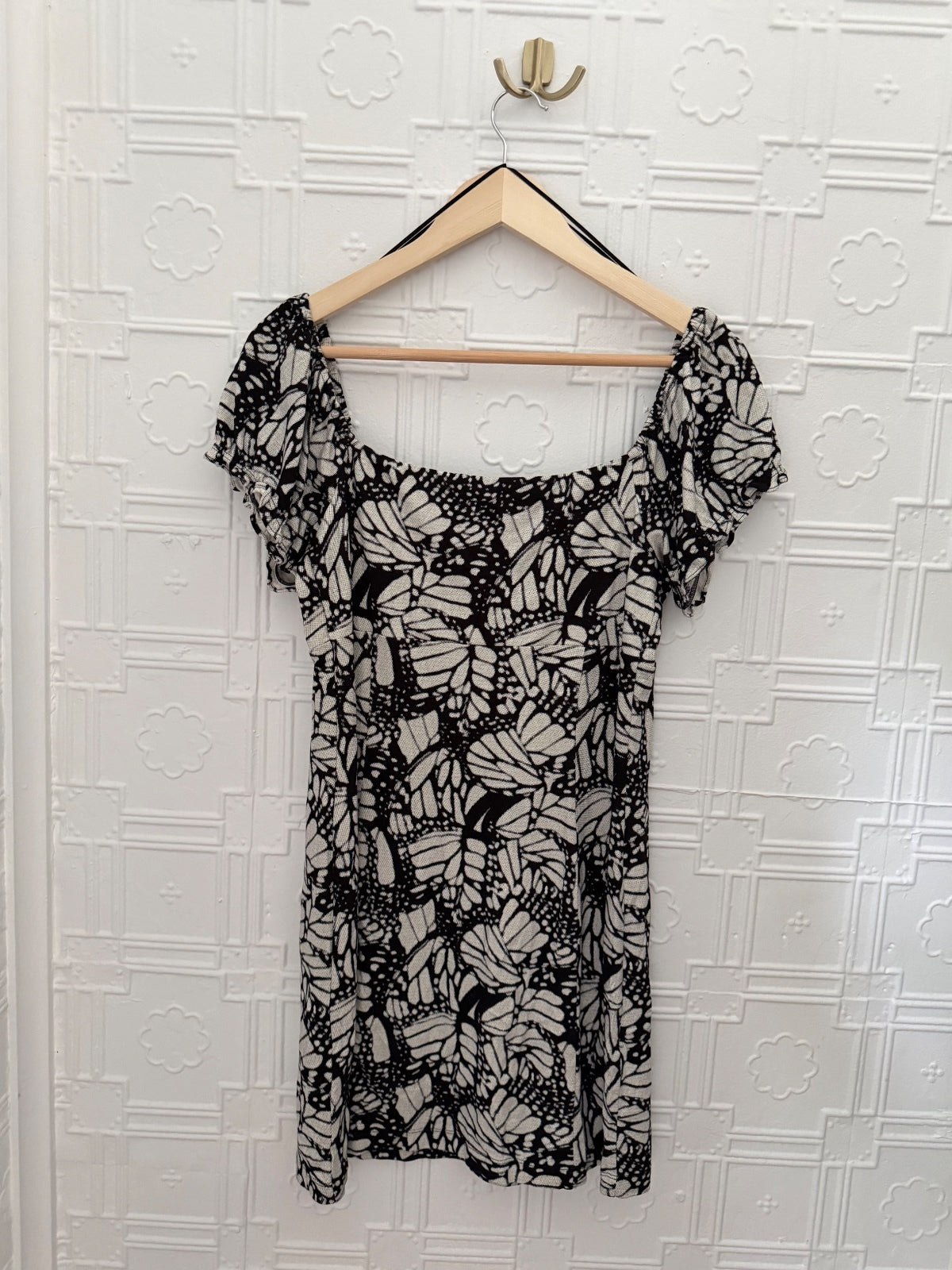 Urban Outfitters Black & White Butterfly Print Milkmaid Mini Dress L