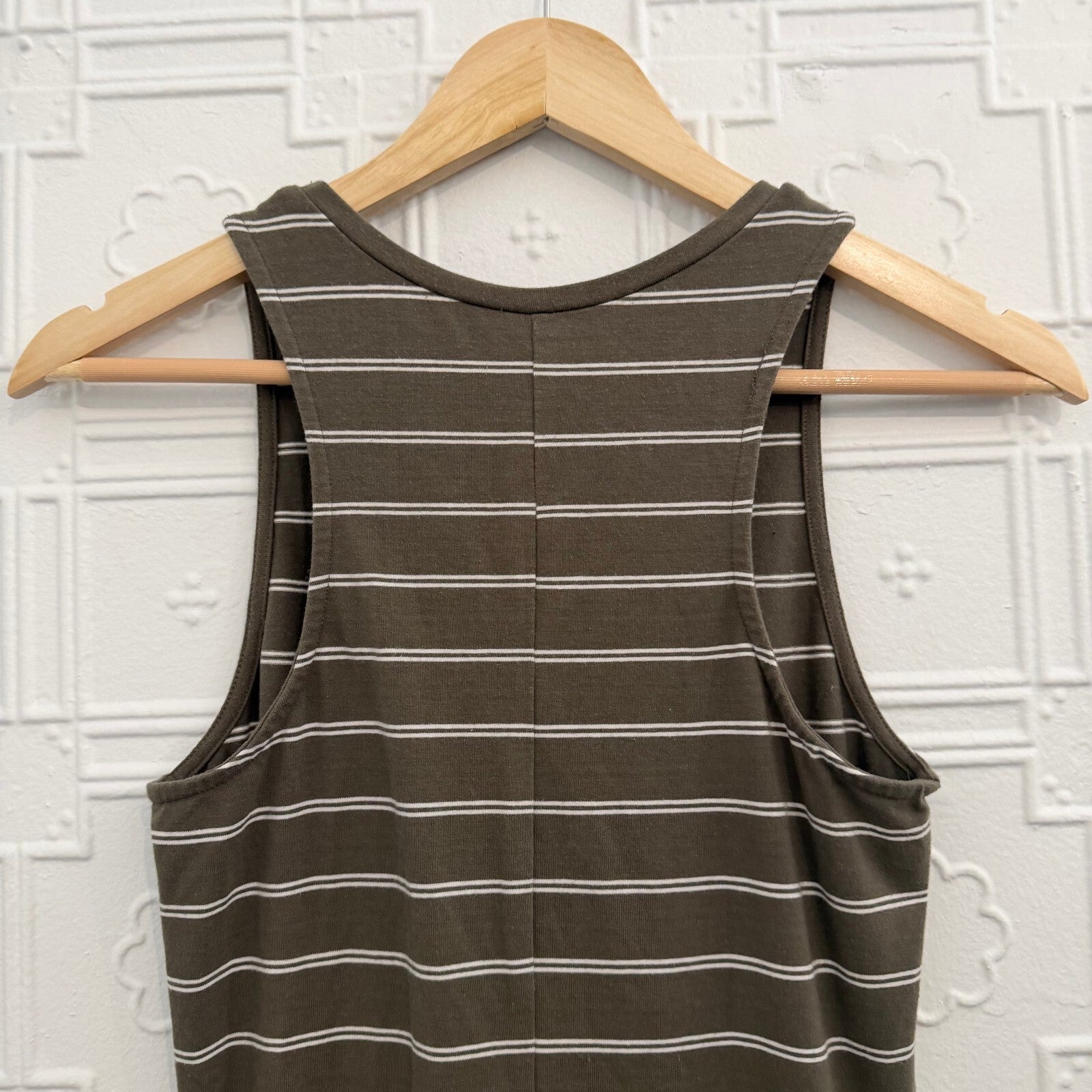 Cotton On Olive Striped Racerback Ribbed Bodycon Midi Dress Small