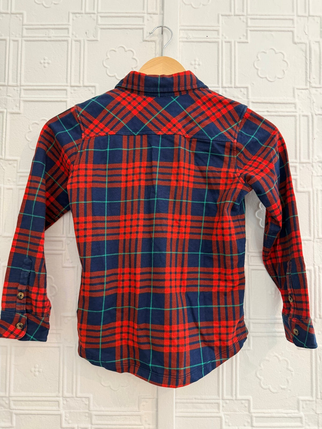 Hanna Andersson Kids Flannel Plaid Button Down Shirt Red Blue 120cm US 6-7