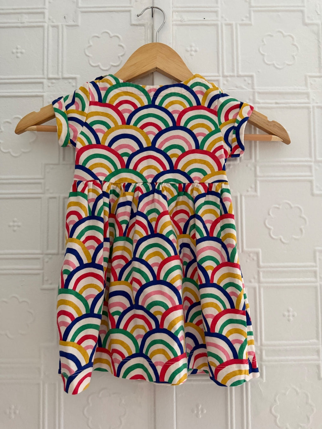 Mini Boden Rainbow Scallop Fun Jersey Dress 18-24M