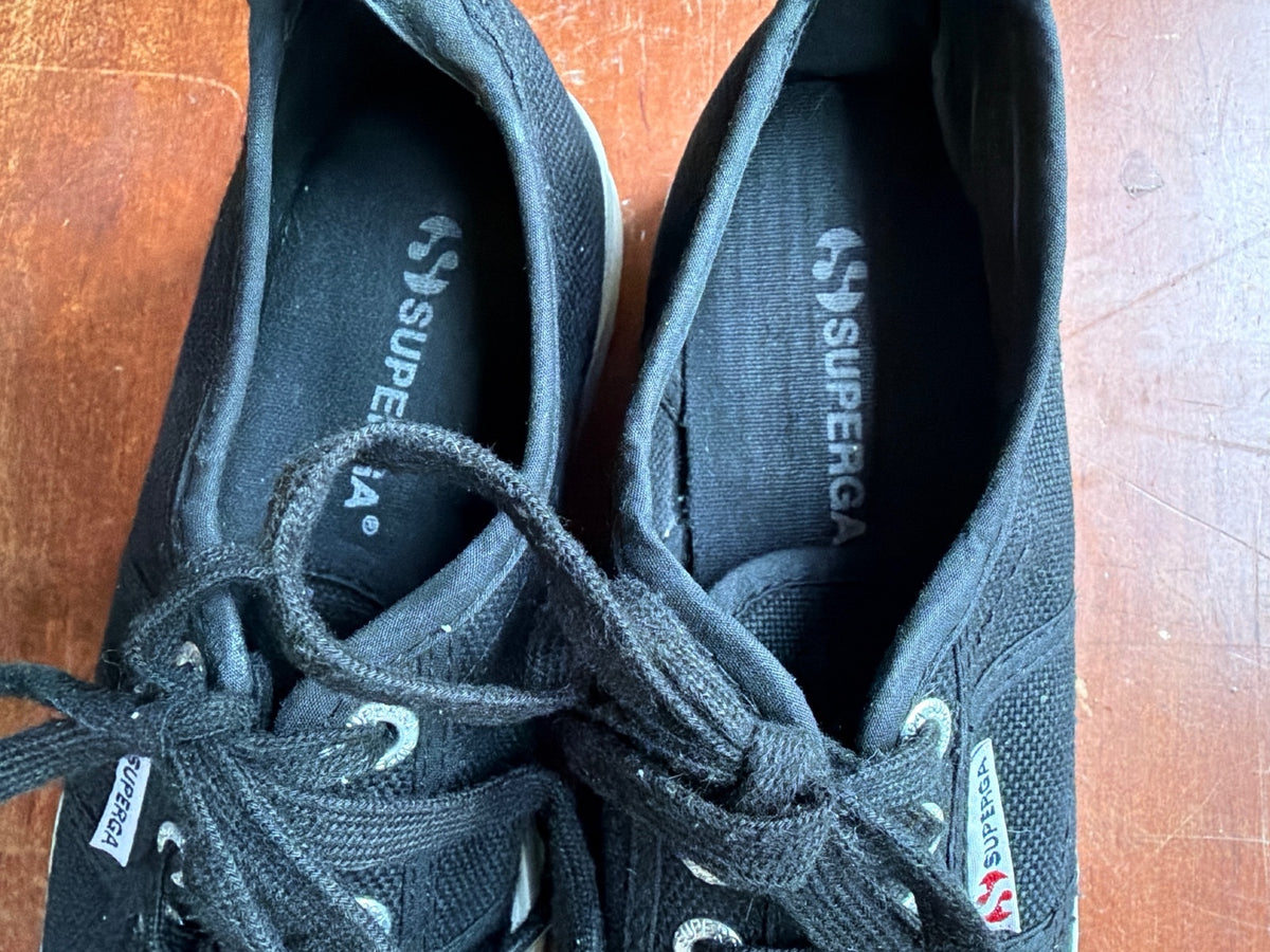 Superga Black Canvas Platform Sneakers Size 7