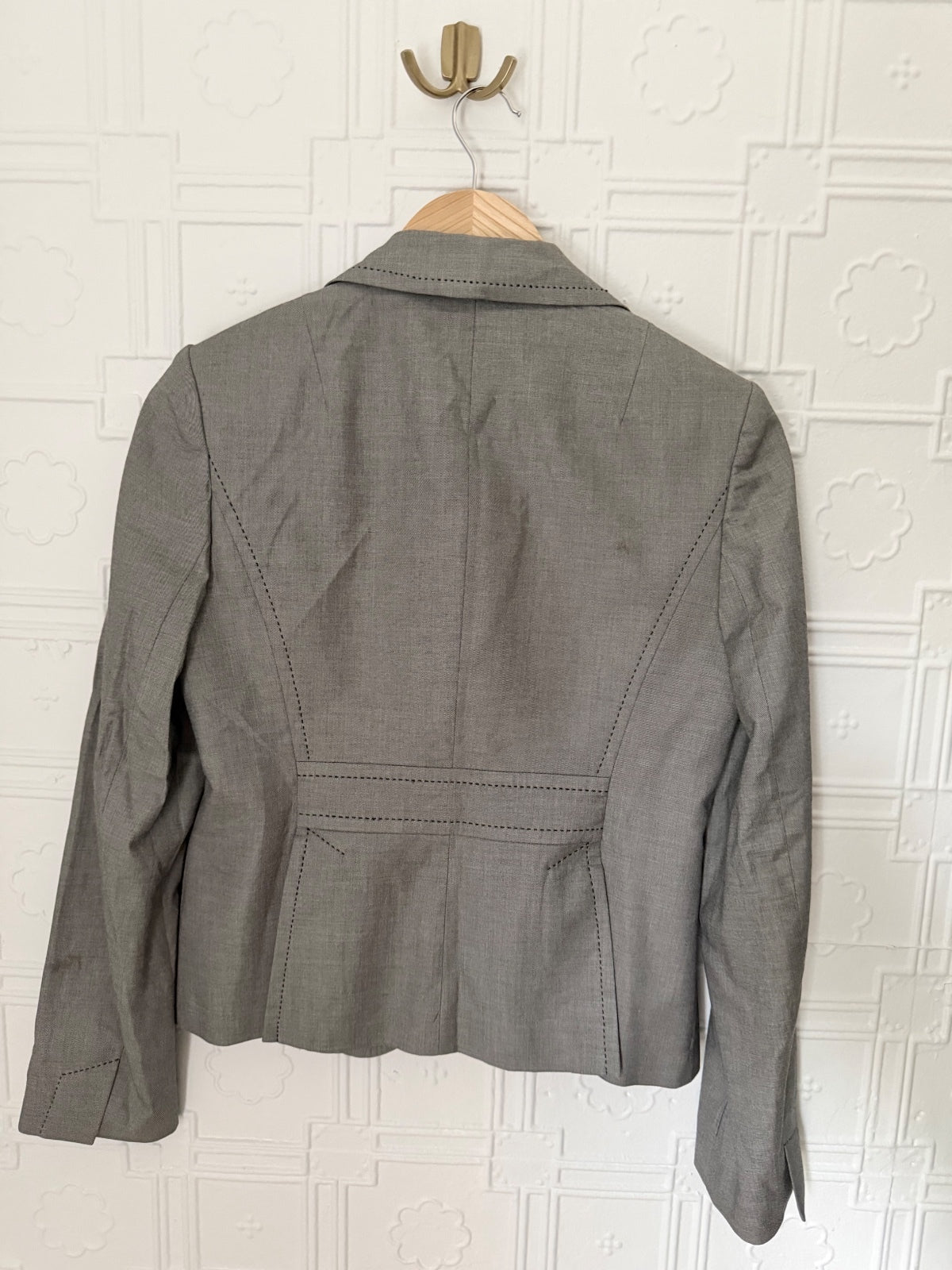 Banana Republic Pick Stitch Blazer Grey Size 6 Stretch Cotton Single Button